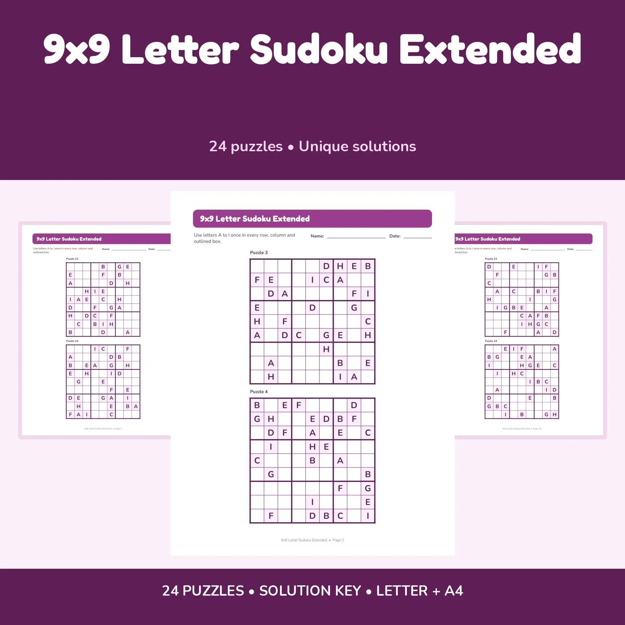 9x9 Letter Sudoku Extended - 24 Puzzles + Solutions preview