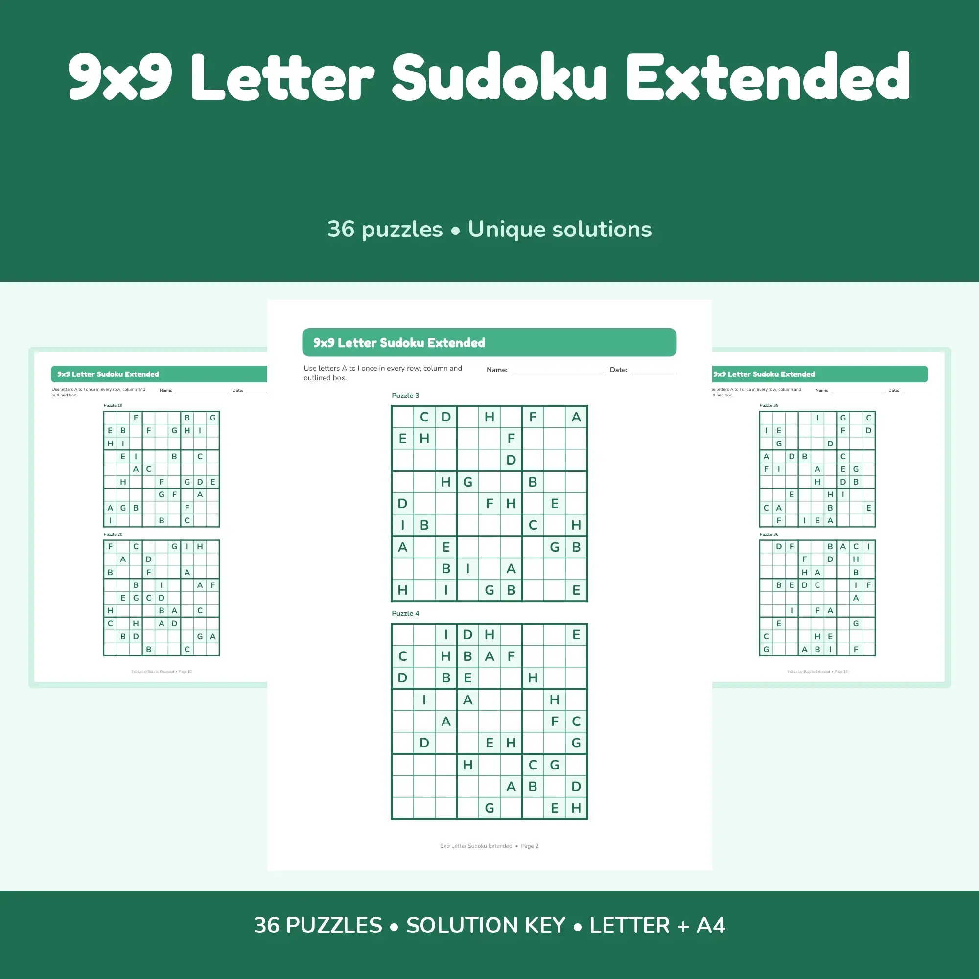 9x9 Letter Sudoku Extended - 36 Puzzles + Solutions, preview 1 of 2