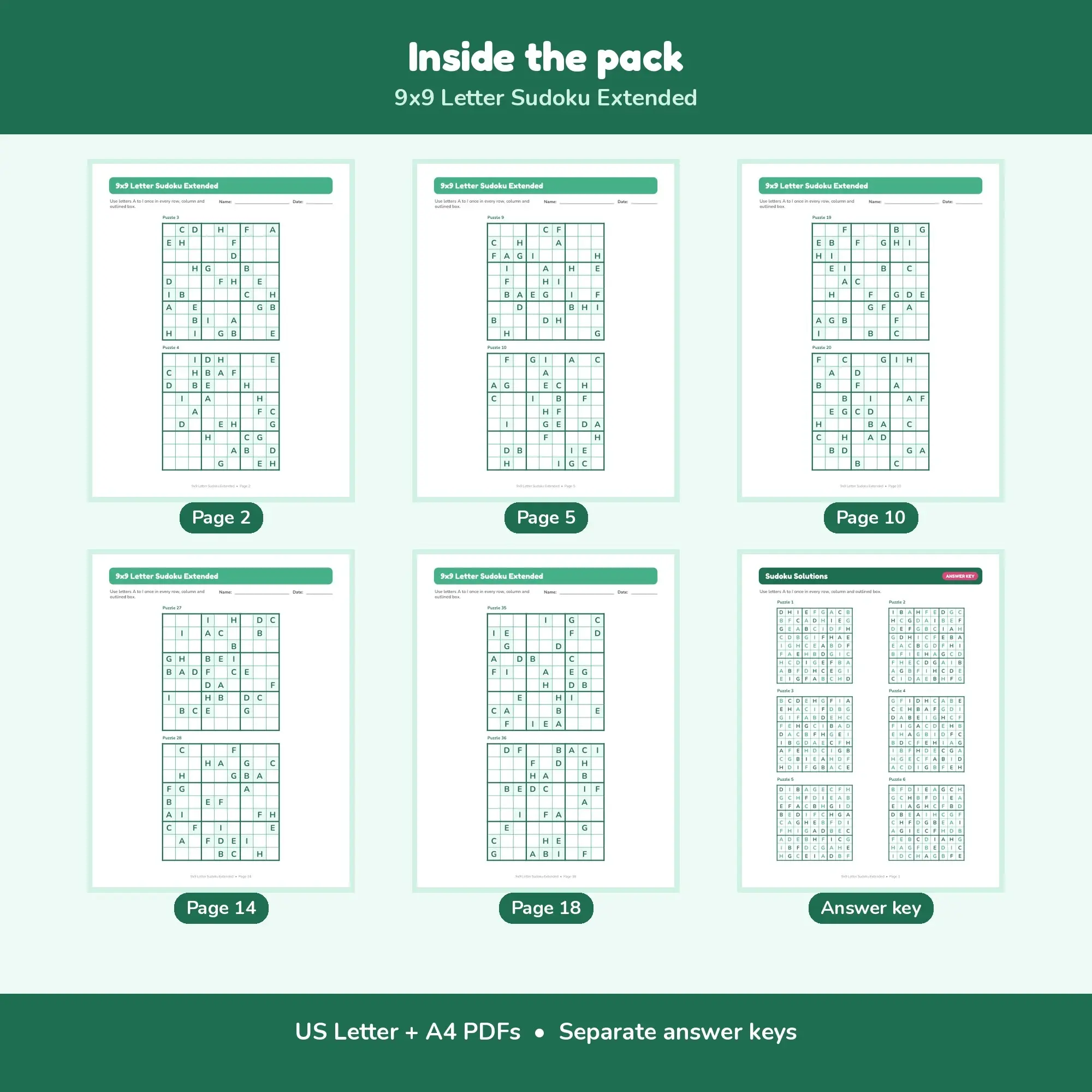 9x9 Letter Sudoku Extended - 36 Puzzles + Solutions, preview 2 of 2