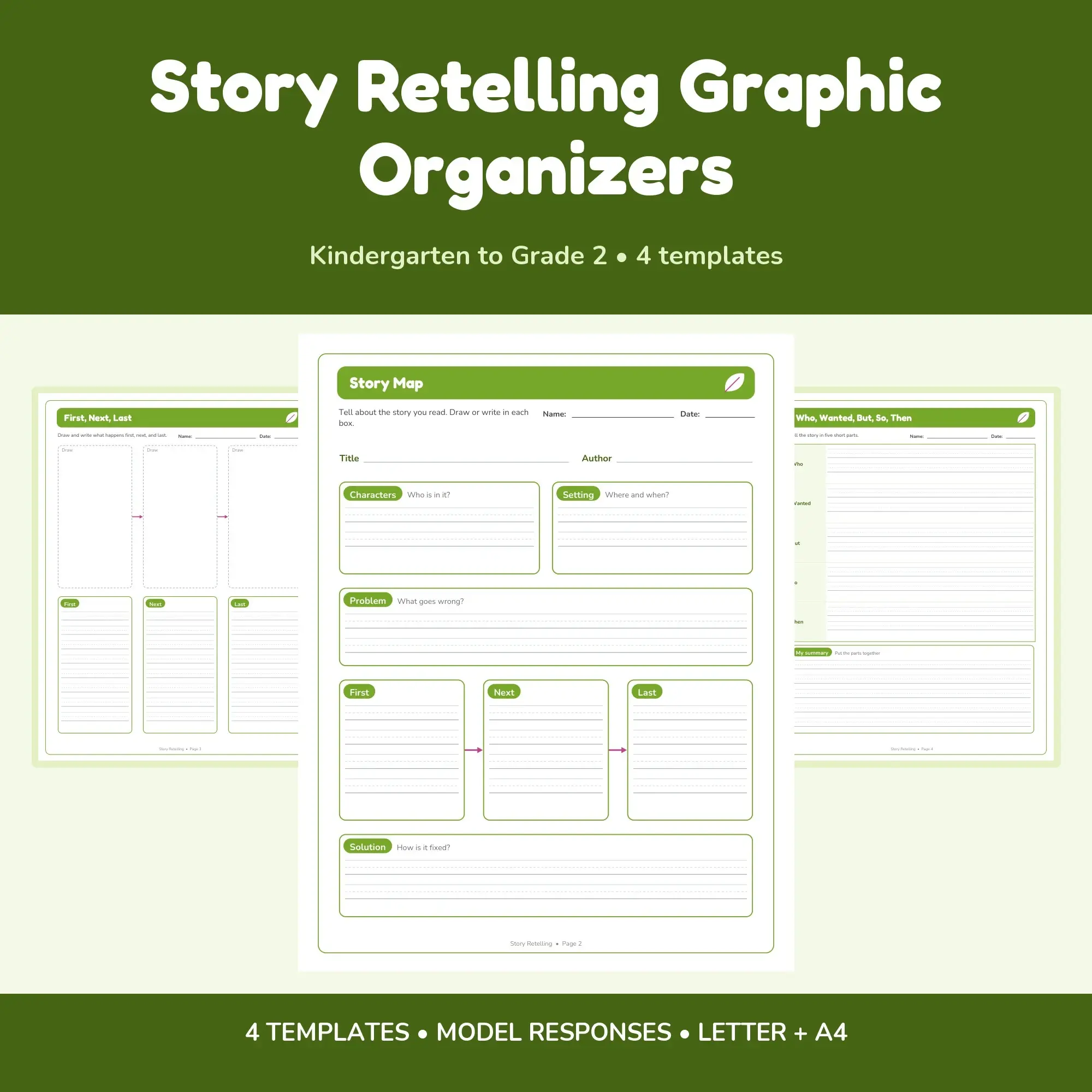 Story Retelling Graphic Organizers - 4 Templates + Models preview