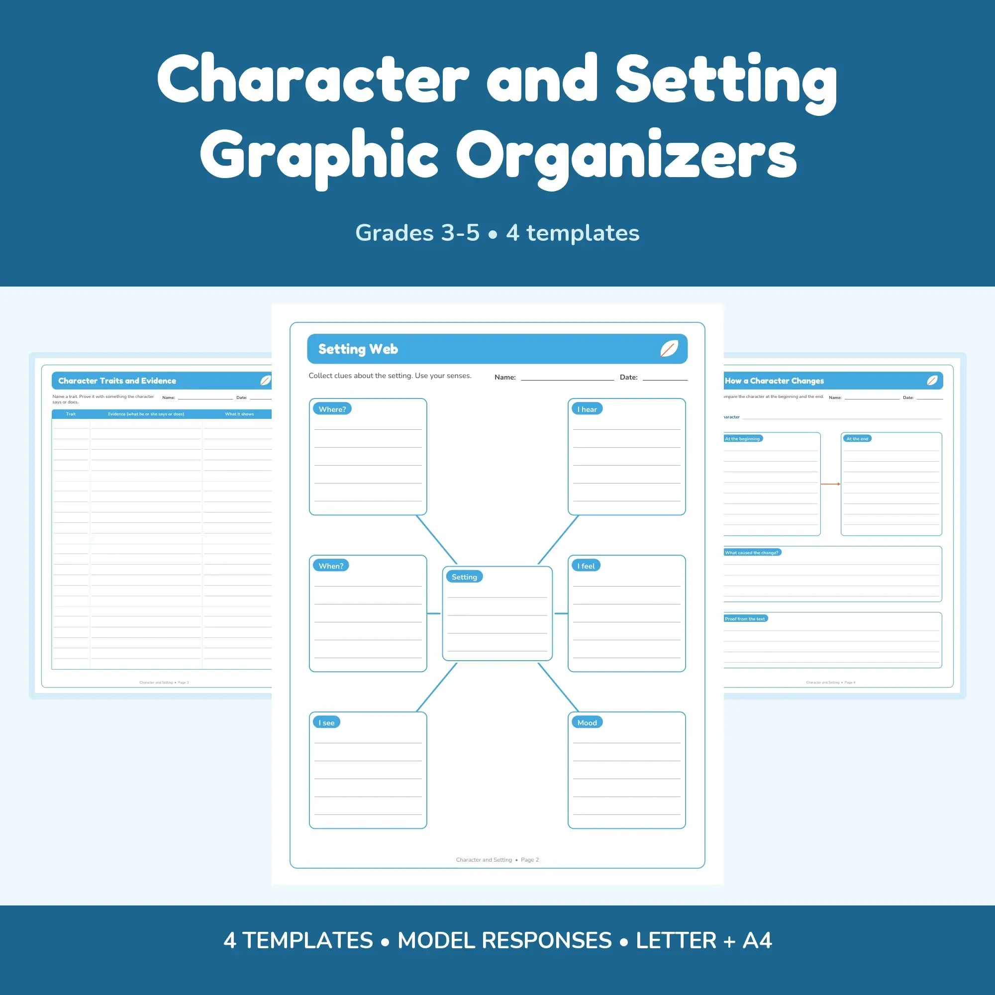 Character and Setting Graphic Organizers - 4 Templates + Models preview