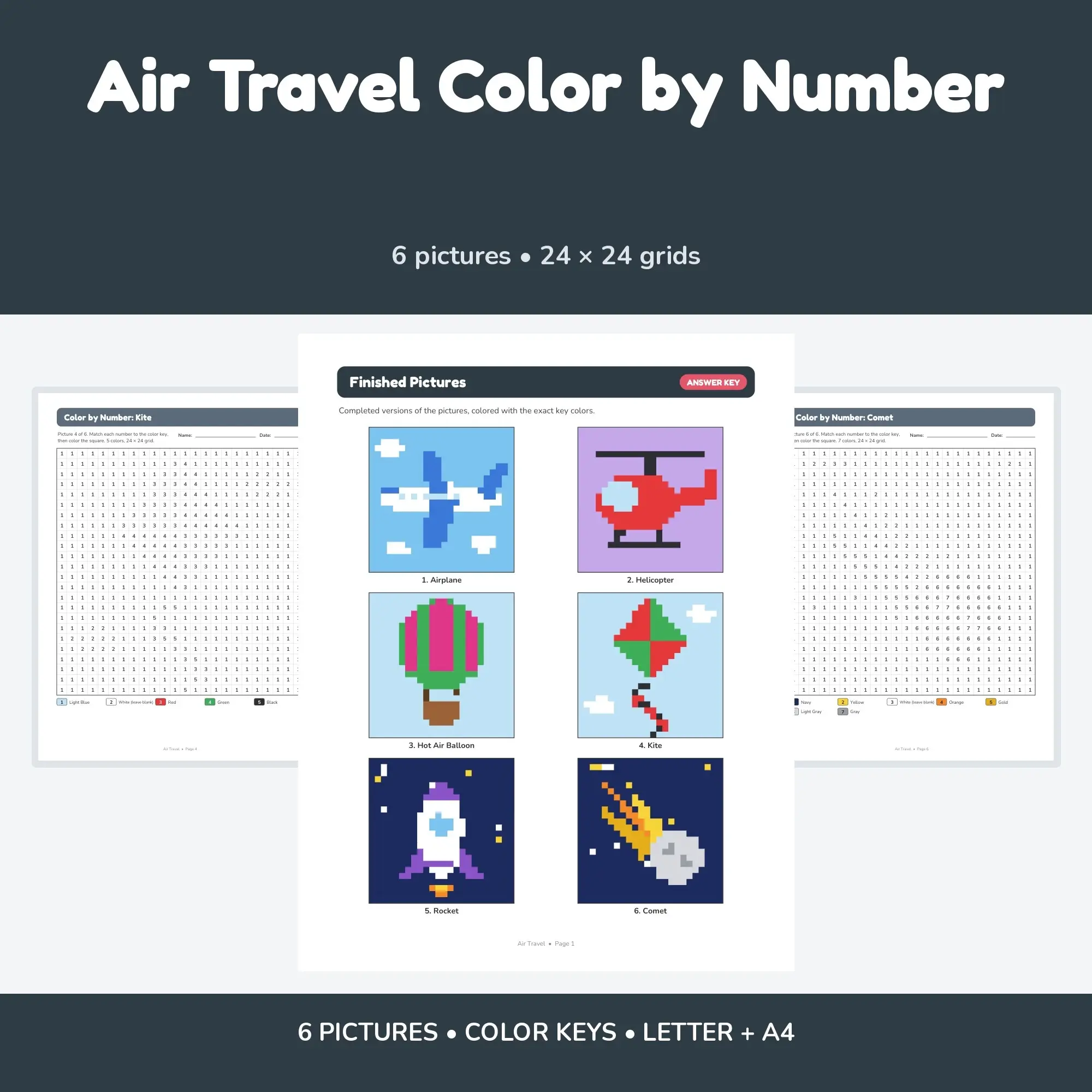 Air Travel Color by Number - 6 Pixel Pictures, preview 1 of 2