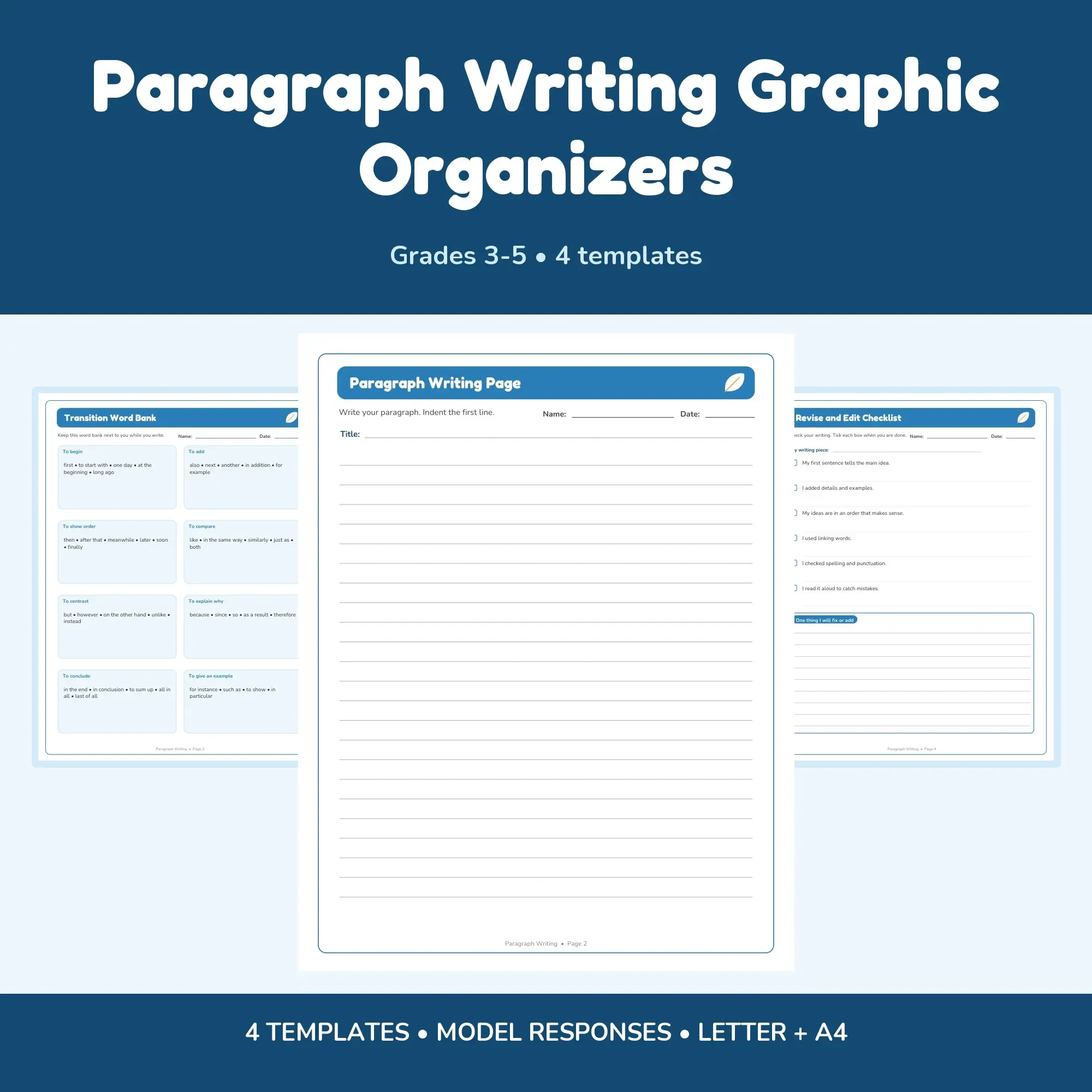 Paragraph Writing Graphic Organizers - 4 Templates + Models preview