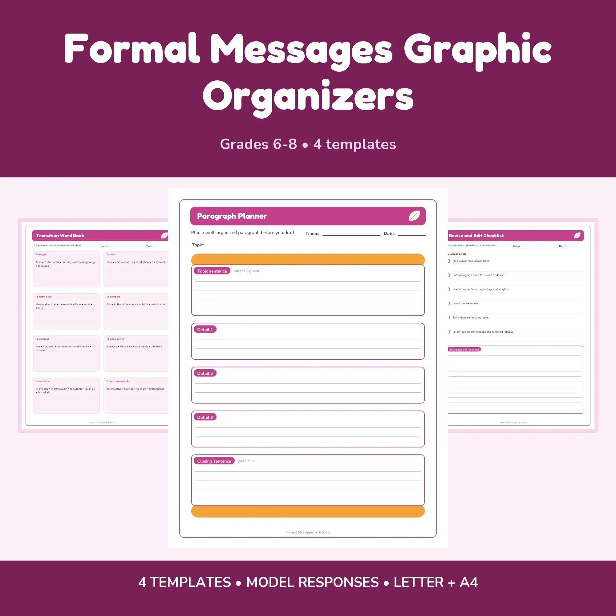 Formal Messages Graphic Organizers - 4 Templates + Models preview