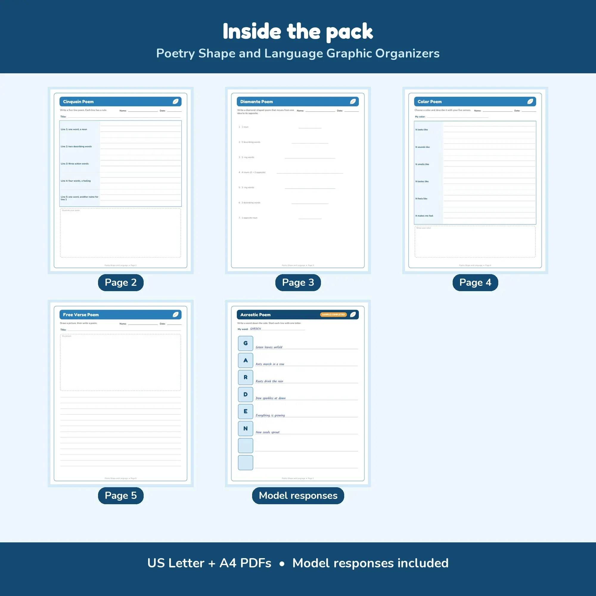 Poetry Shape and Language Graphic Organizers - 5 Templates + Models, preview 2 of 2