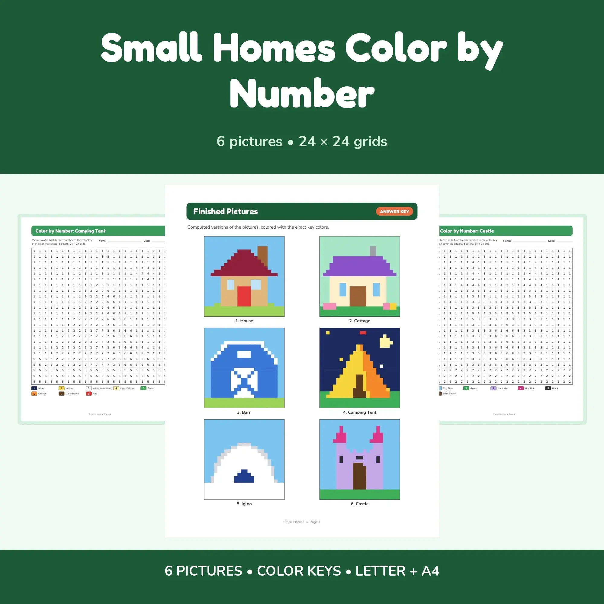 Small Homes Color by Number - 6 Pixel Pictures preview