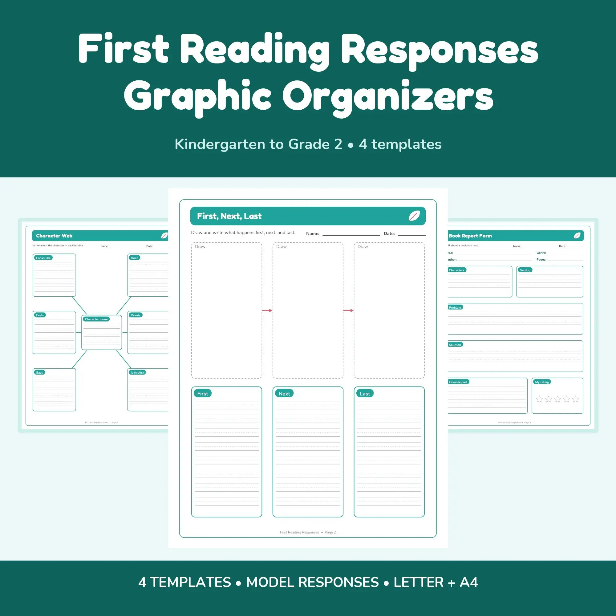 First Reading Responses Graphic Organizers - 4 Templates + Models preview