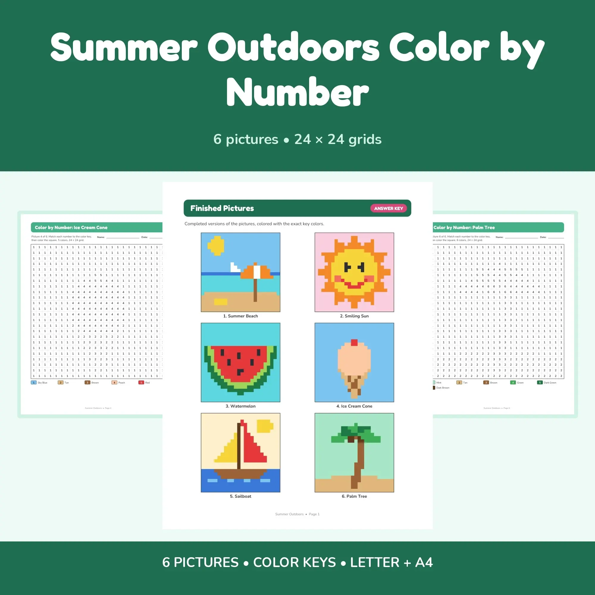 Summer Outdoors Color by Number - 6 Pixel Pictures preview