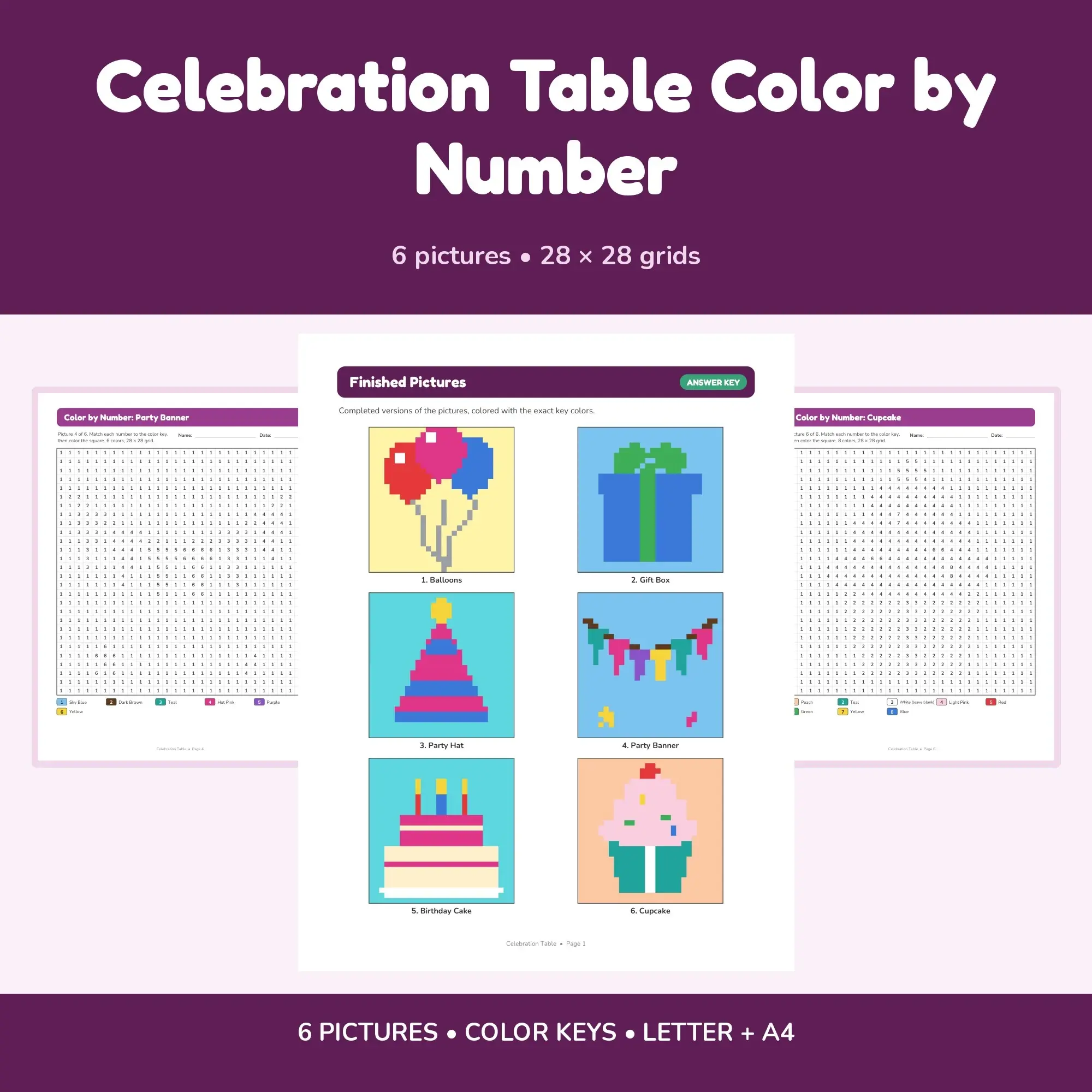 Celebration Table Color by Number - 6 Pixel Pictures preview