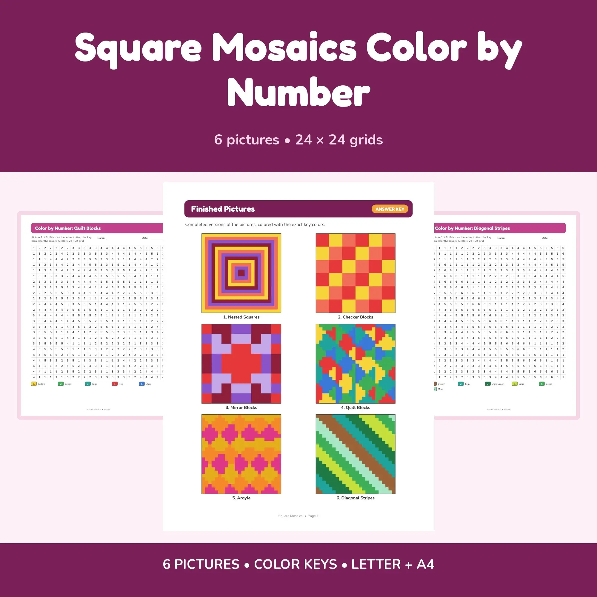 Square Mosaics Color by Number - 6 Pixel Pictures preview