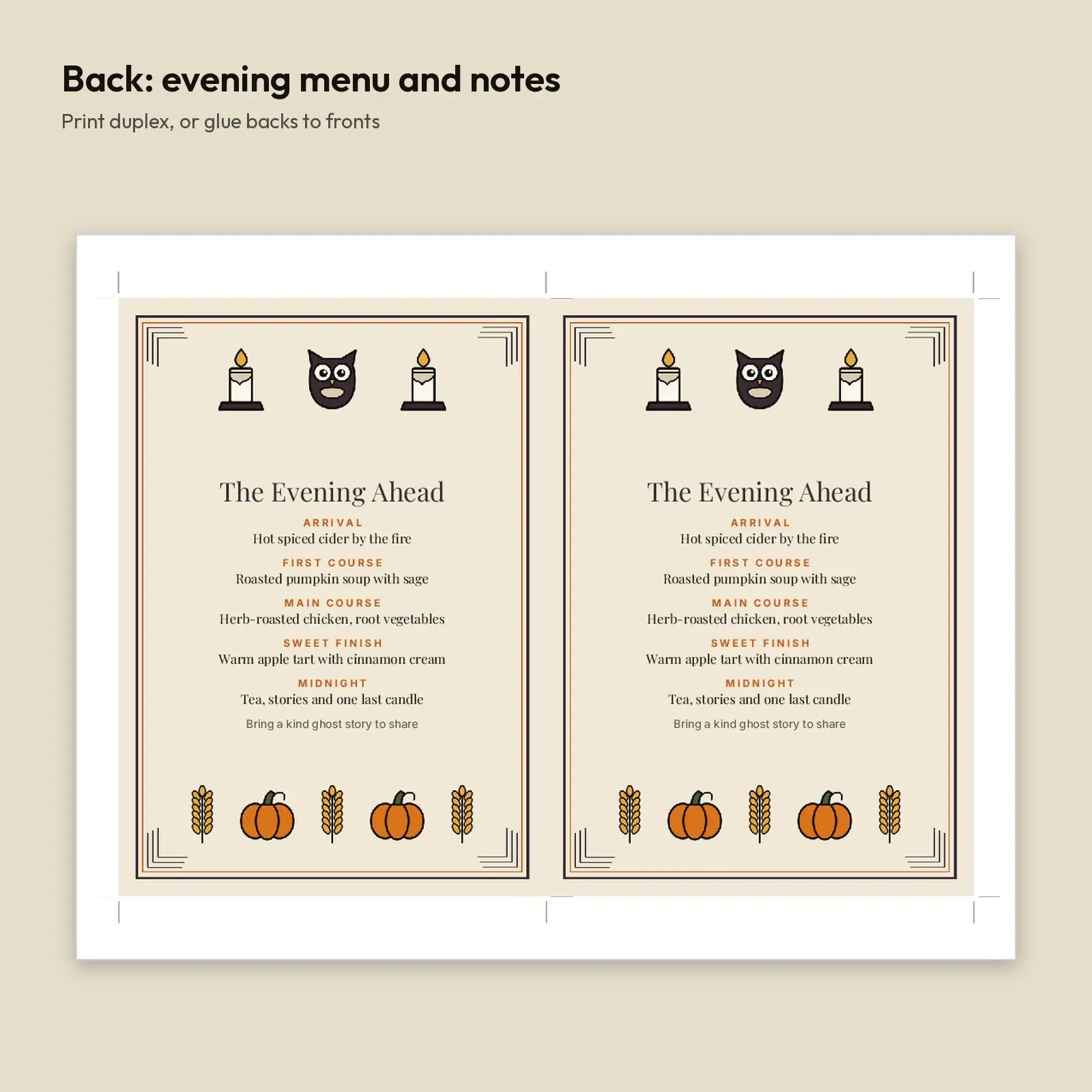 Haunted Harvest Supper Dinner Party Invitation 5x7 – Moody Vintage Candlelit Card, Front and Back, DOCX and ODT, preview 3 of 4