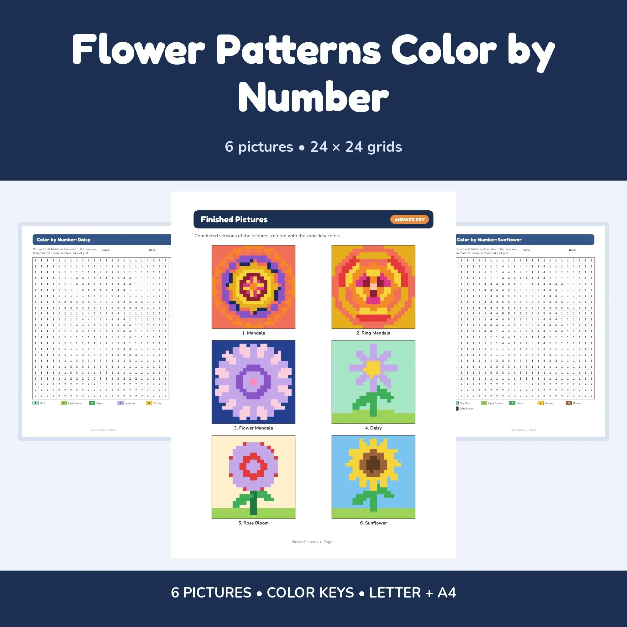 Flower Patterns Color by Number - 6 Pixel Pictures preview
