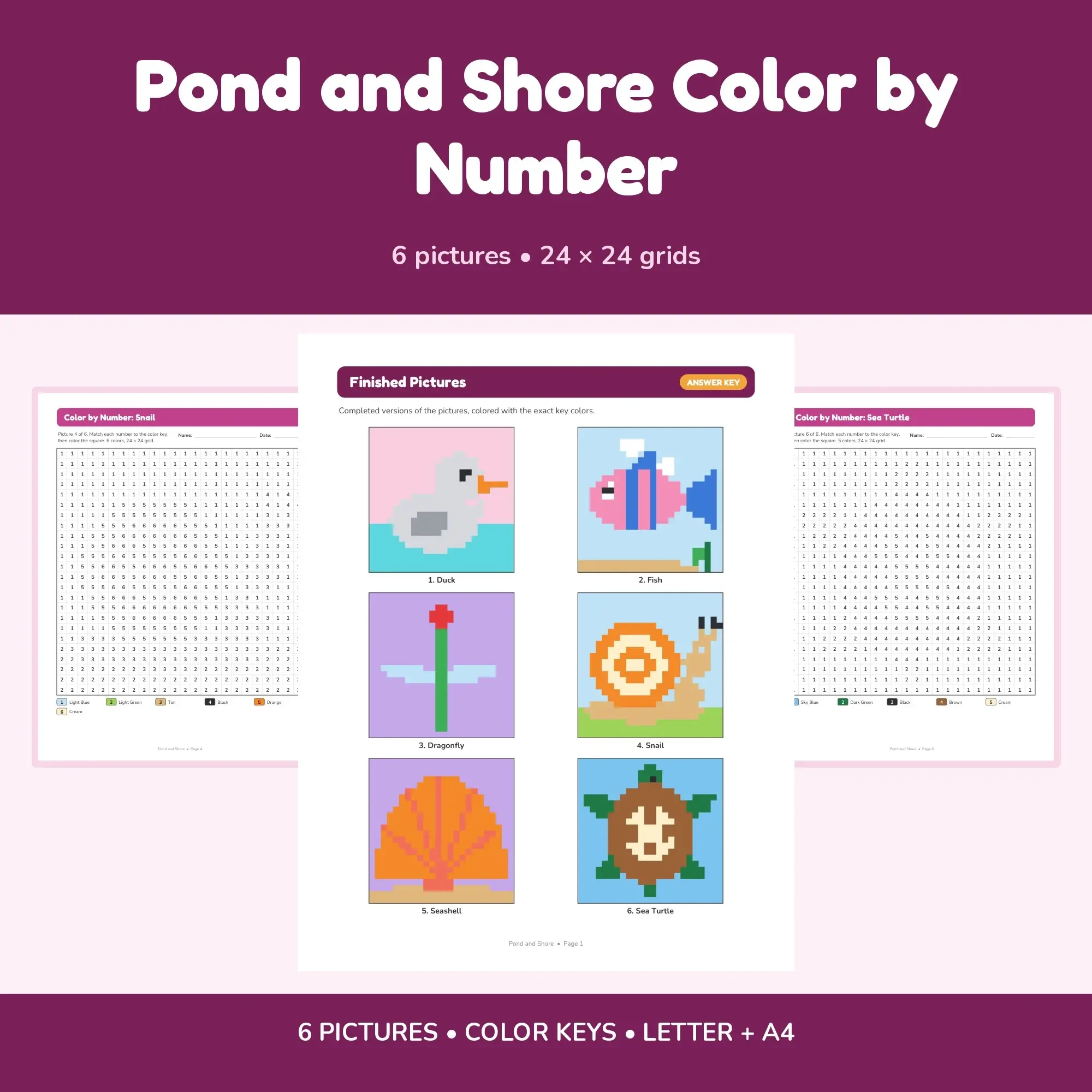 Pond and Shore Color by Number - 6 Pixel Pictures preview