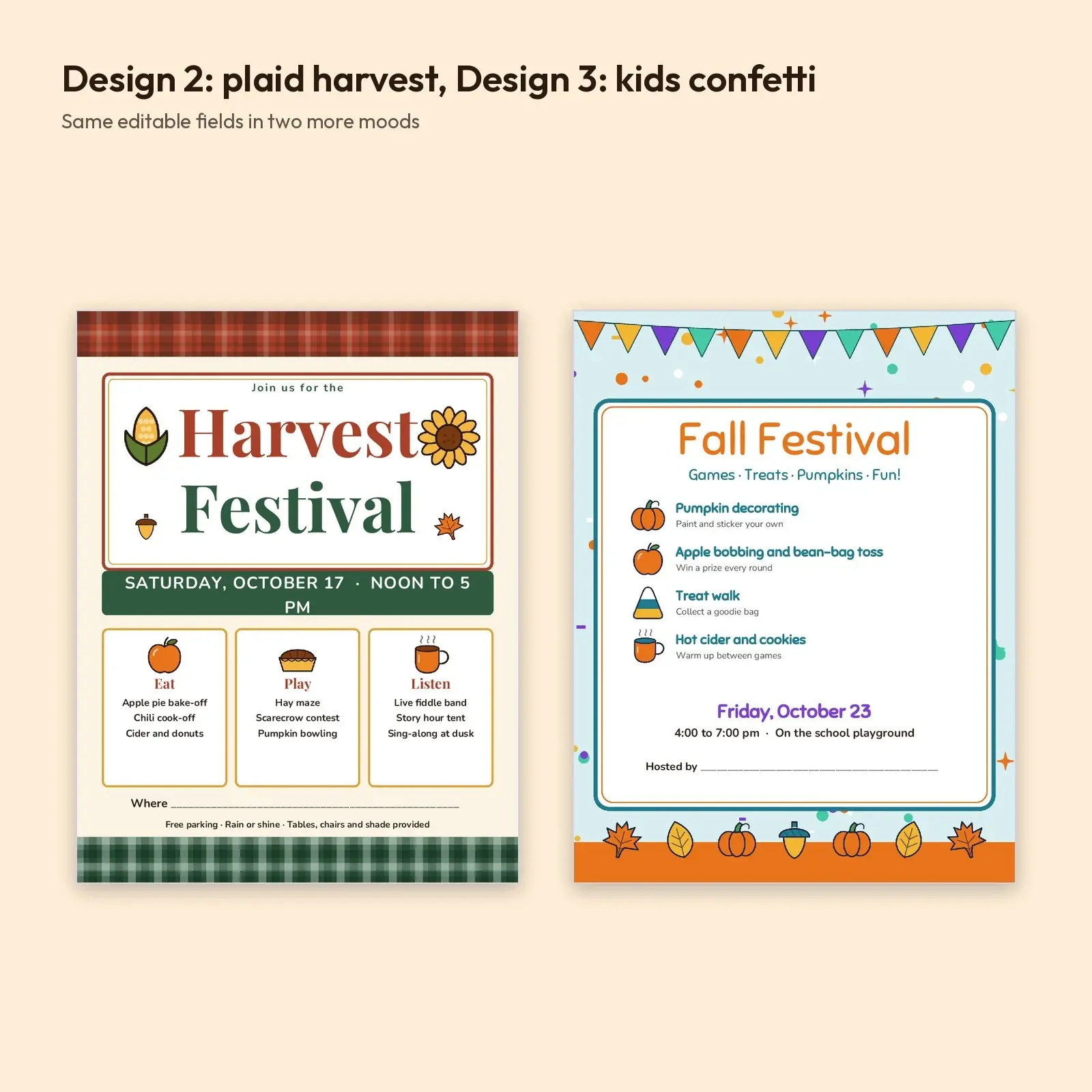Fall Festival Flyer Templates – 3 Bold Editable Designs for Schools, Churches and Towns, DOCX and ODT, preview 3 of 4