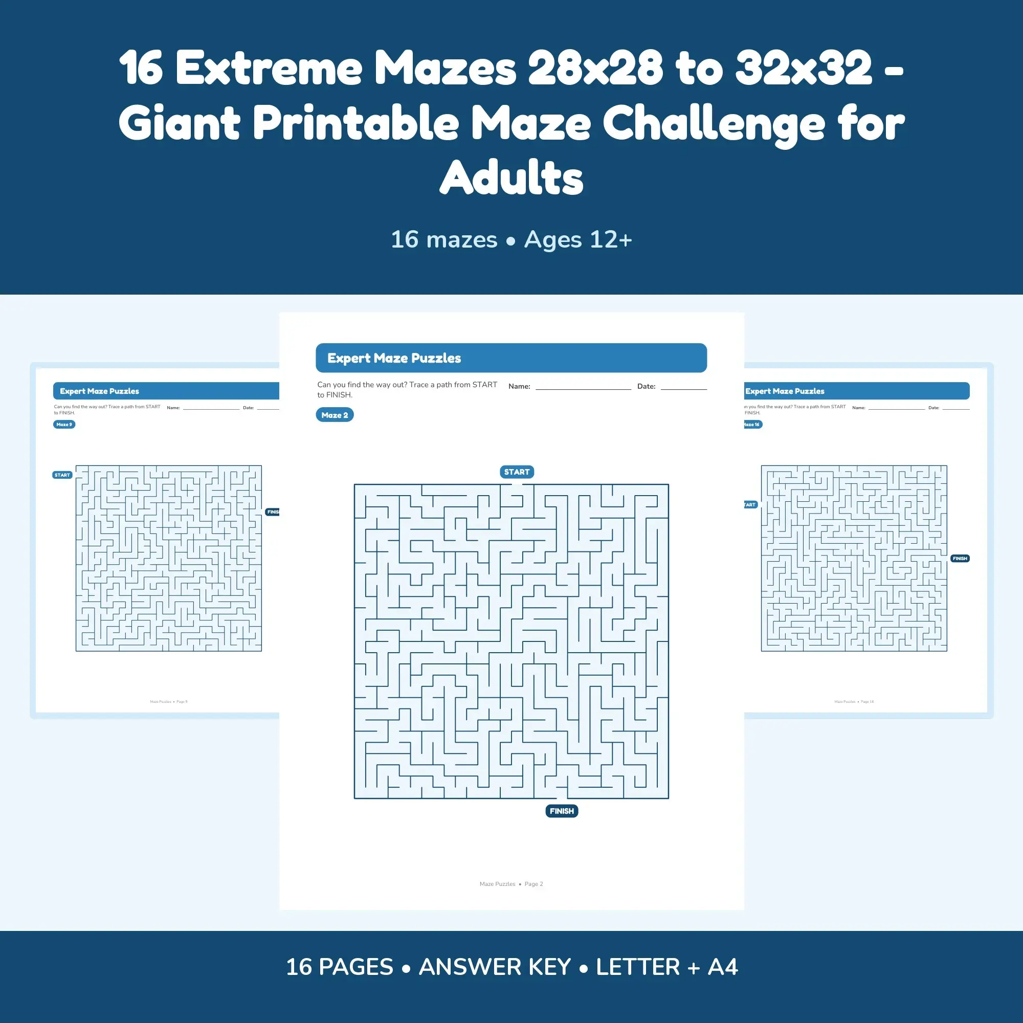 16 Extreme Mazes 28x28 to 32x32 - Giant Printable Maze Challenge for Adults preview