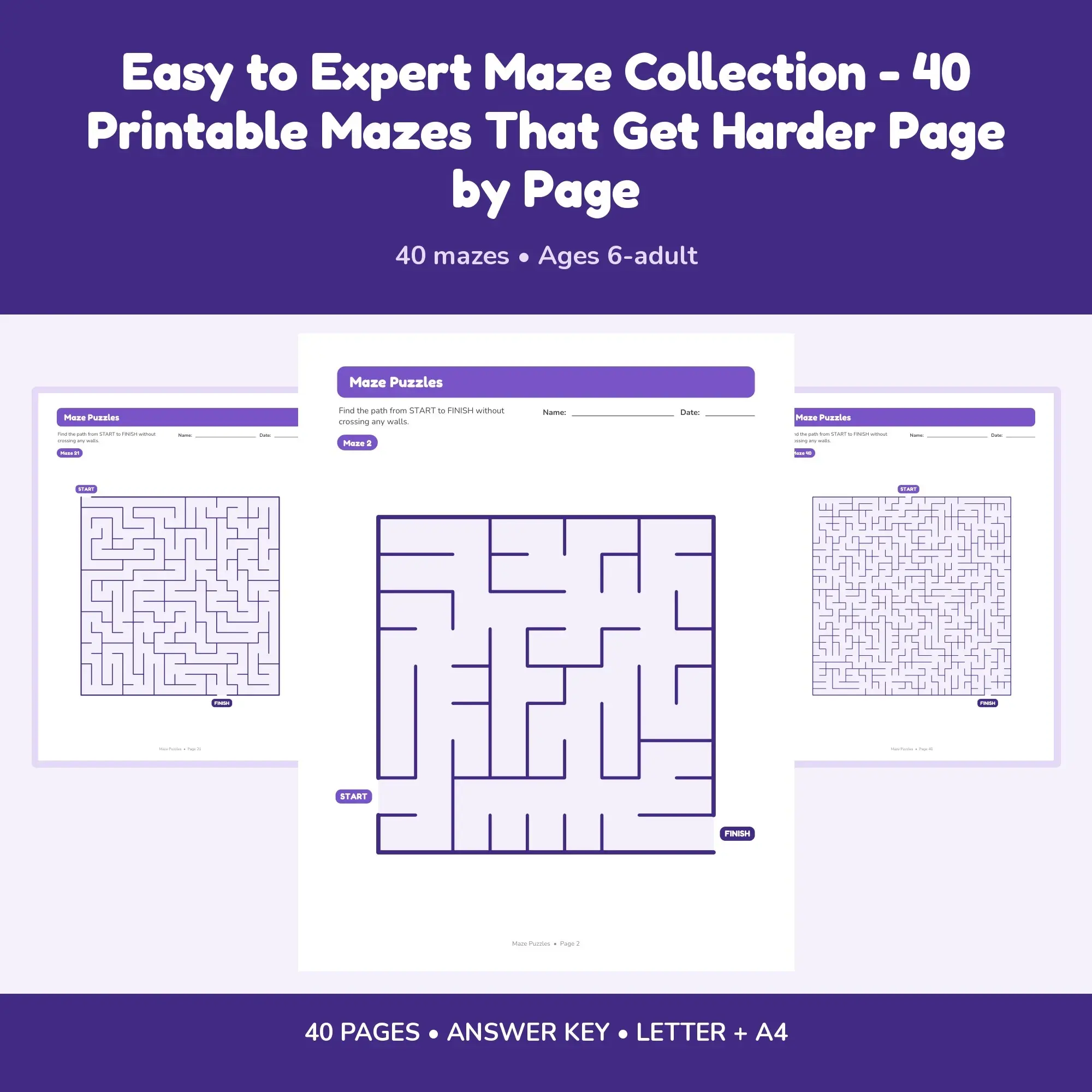 Easy to Expert Maze Collection - 40 Printable Mazes That Get Harder Page by Page preview