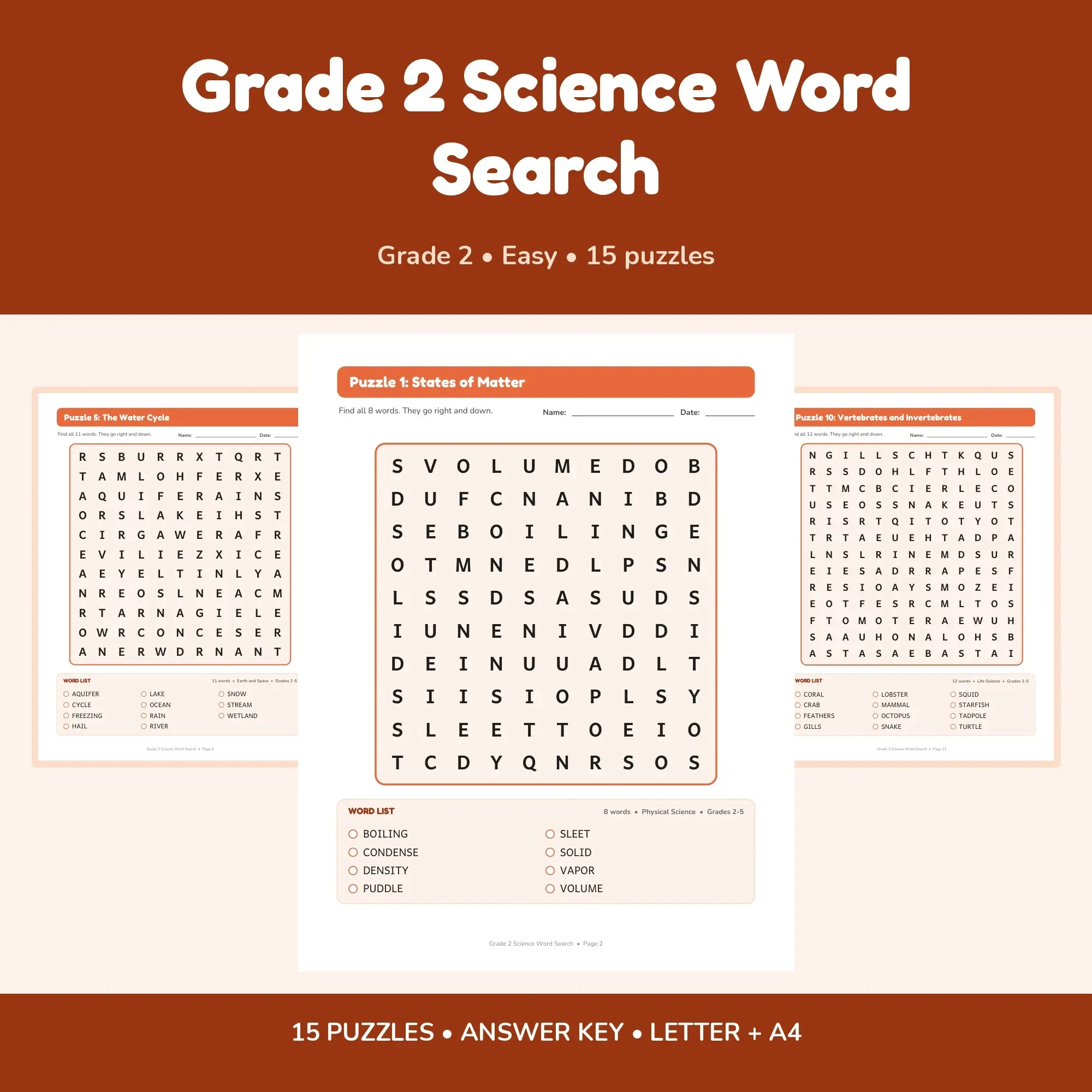 15 Grade 2 Science Word Search Puzzles - Printable PDF + Key preview