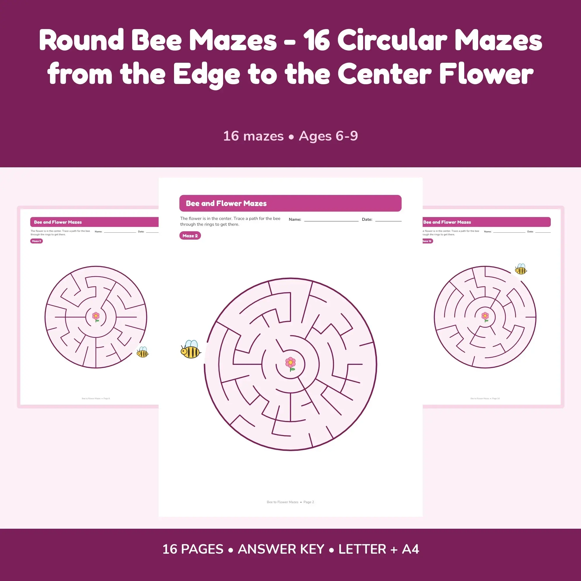 Round Bee Mazes - 16 Circular Mazes from the Edge to the Center Flower preview