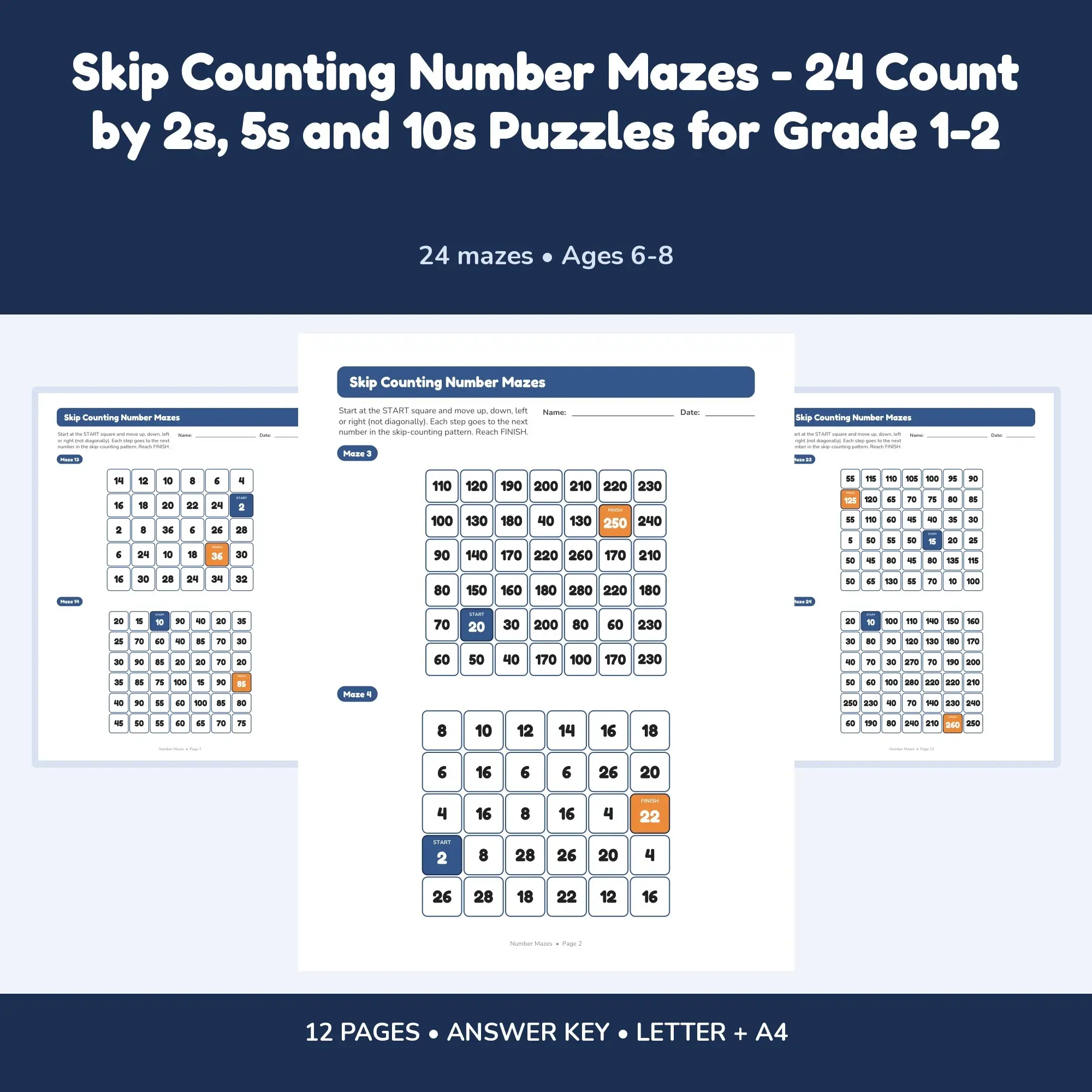 Skip Counting Number Mazes - 24 Count by 2s, 5s and 10s Puzzles for Grade 1-2 preview