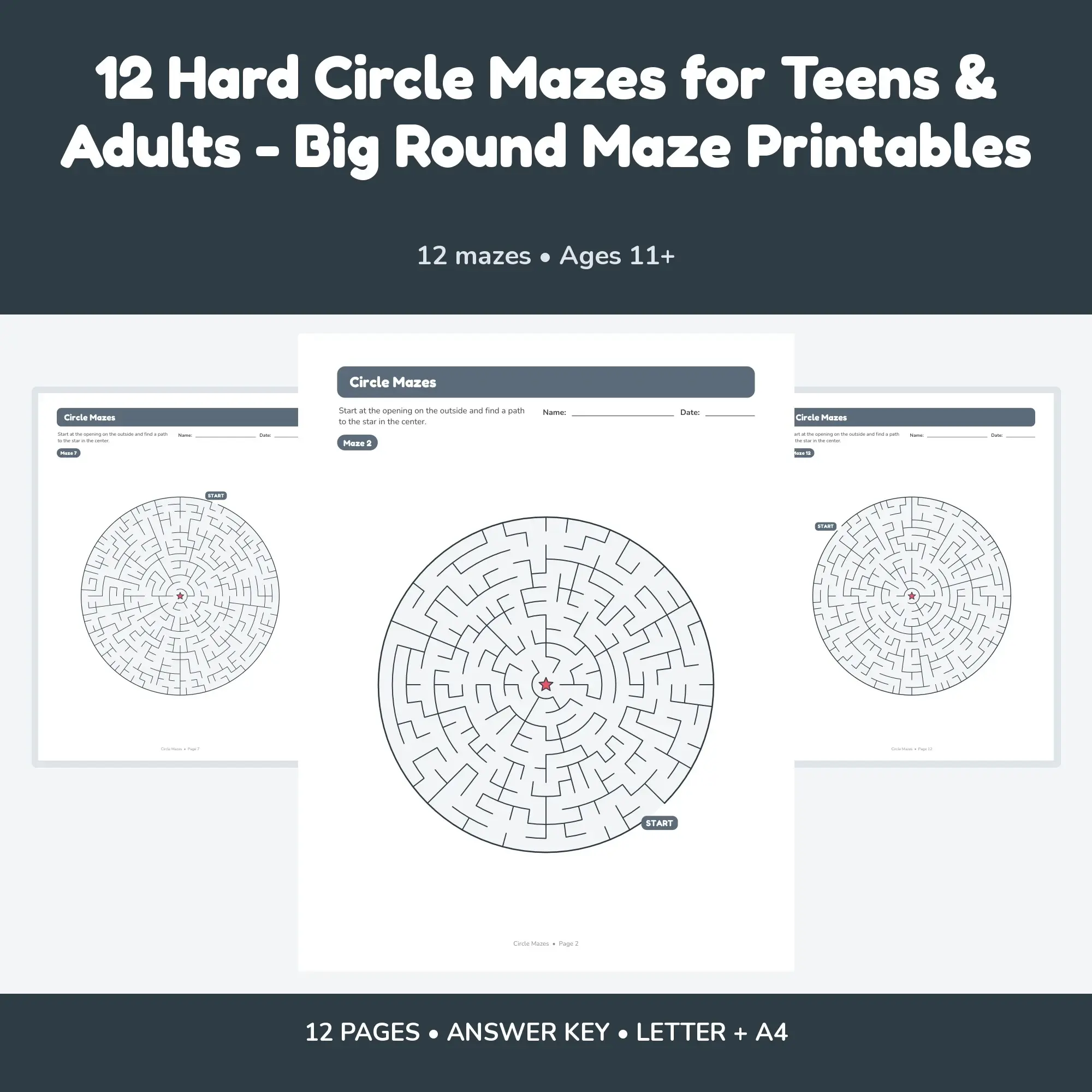 12 Hard Circle Mazes for Teens & Adults - Big Round Maze Printables preview