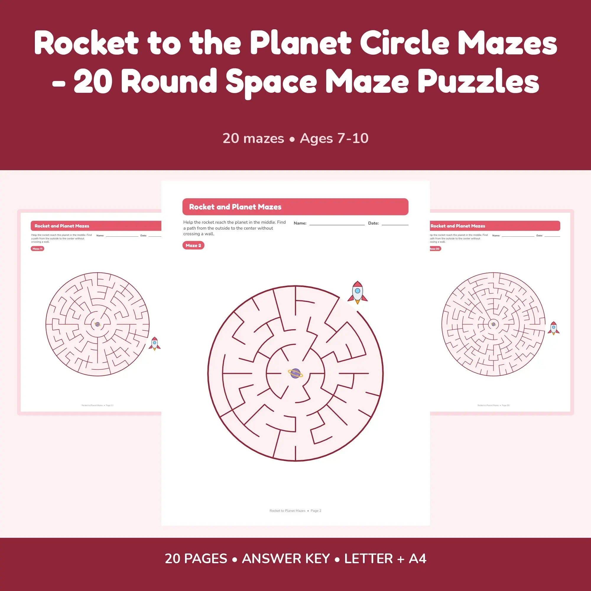 Rocket to the Planet Circle Mazes - 20 Round Space Maze Puzzles preview