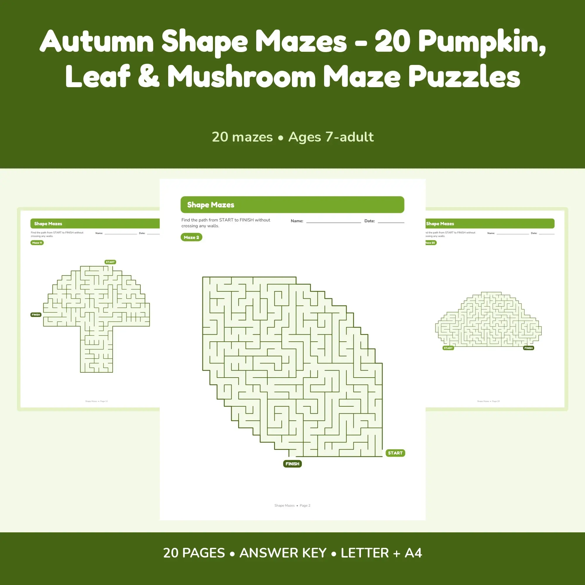 Autumn Shape Mazes - 20 Pumpkin, Leaf & Mushroom Maze Puzzles preview