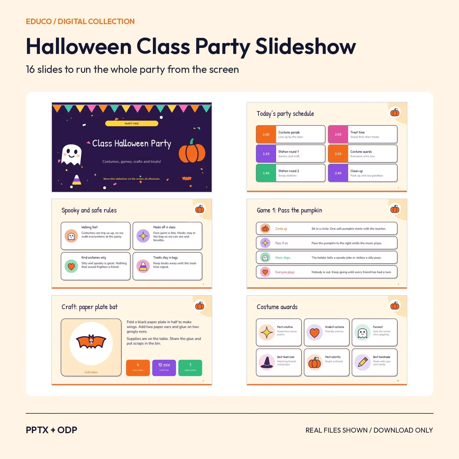 Halloween Class Party Slideshow – 16 Slides with Schedule, Games, Costume Parade and Treat Rules preview