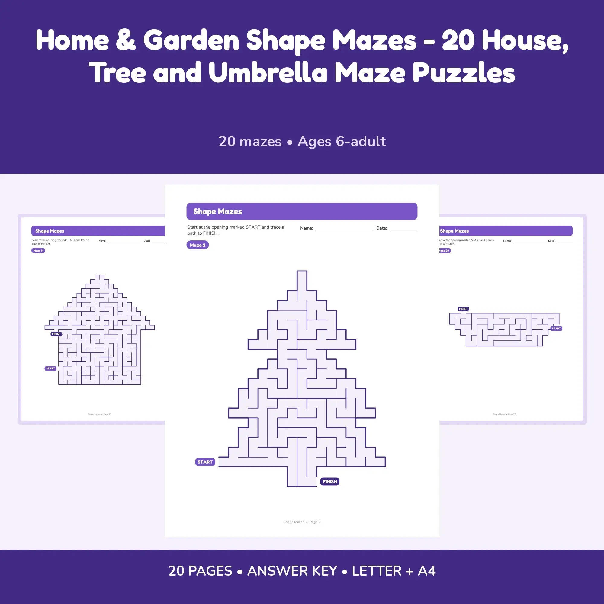 Home & Garden Shape Mazes - 20 House, Tree and Umbrella Maze Puzzles preview