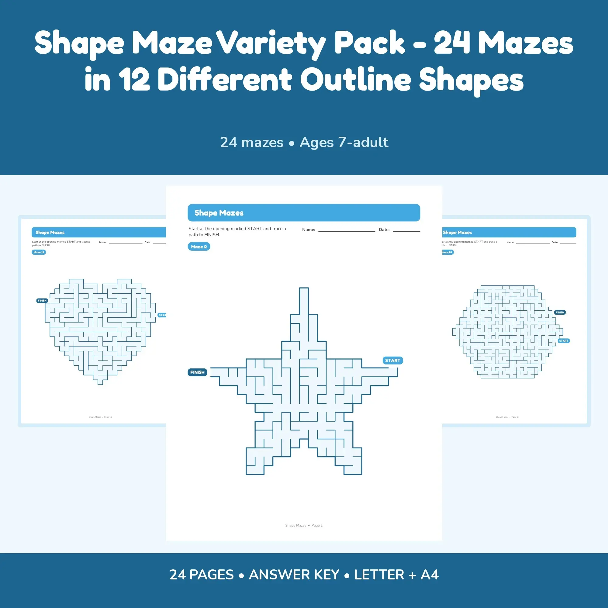 Shape Maze Variety Pack - 24 Mazes in 12 Different Outline Shapes preview