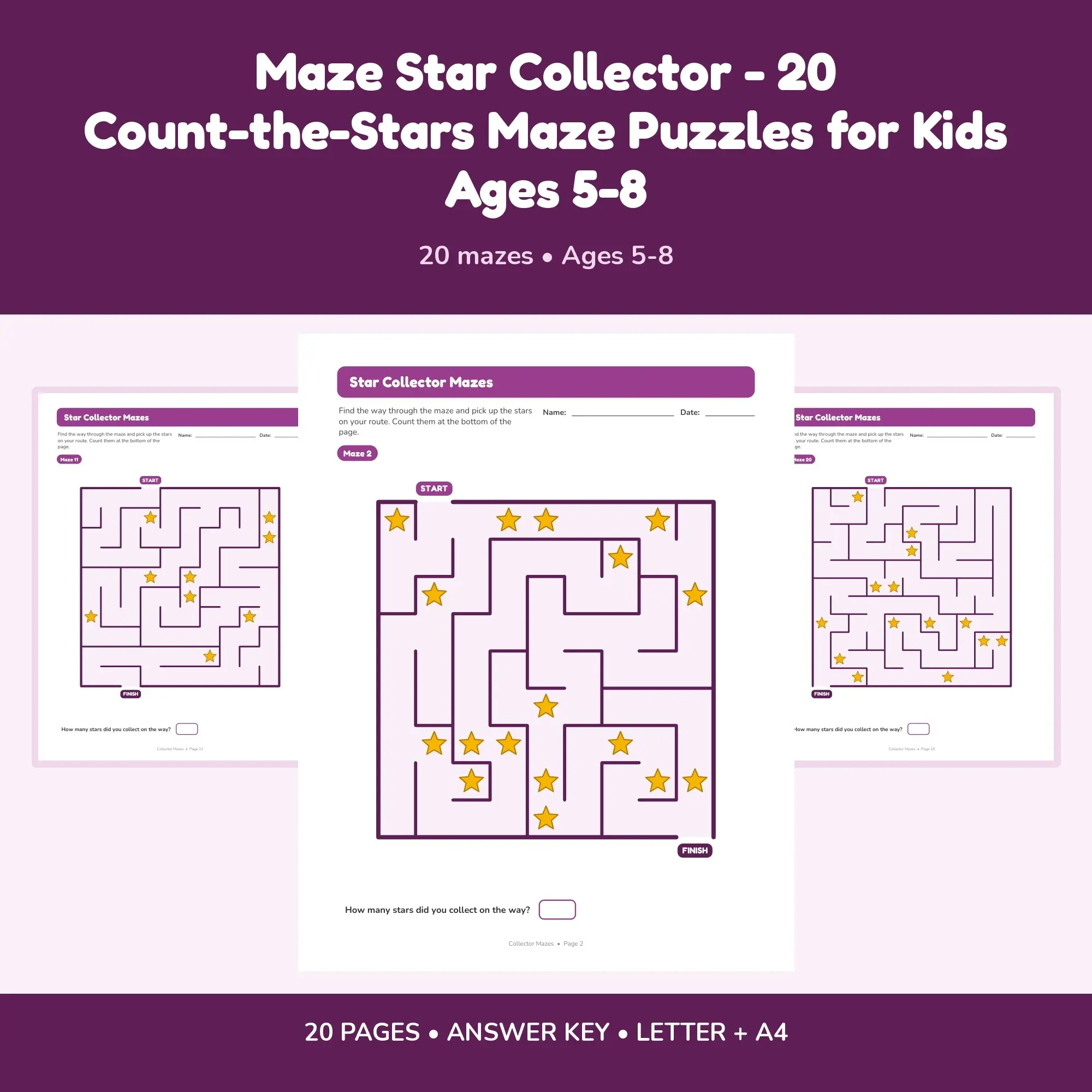 Maze Star Collector - 20 Count-the-Stars Maze Puzzles for Kids Ages 5-8 preview