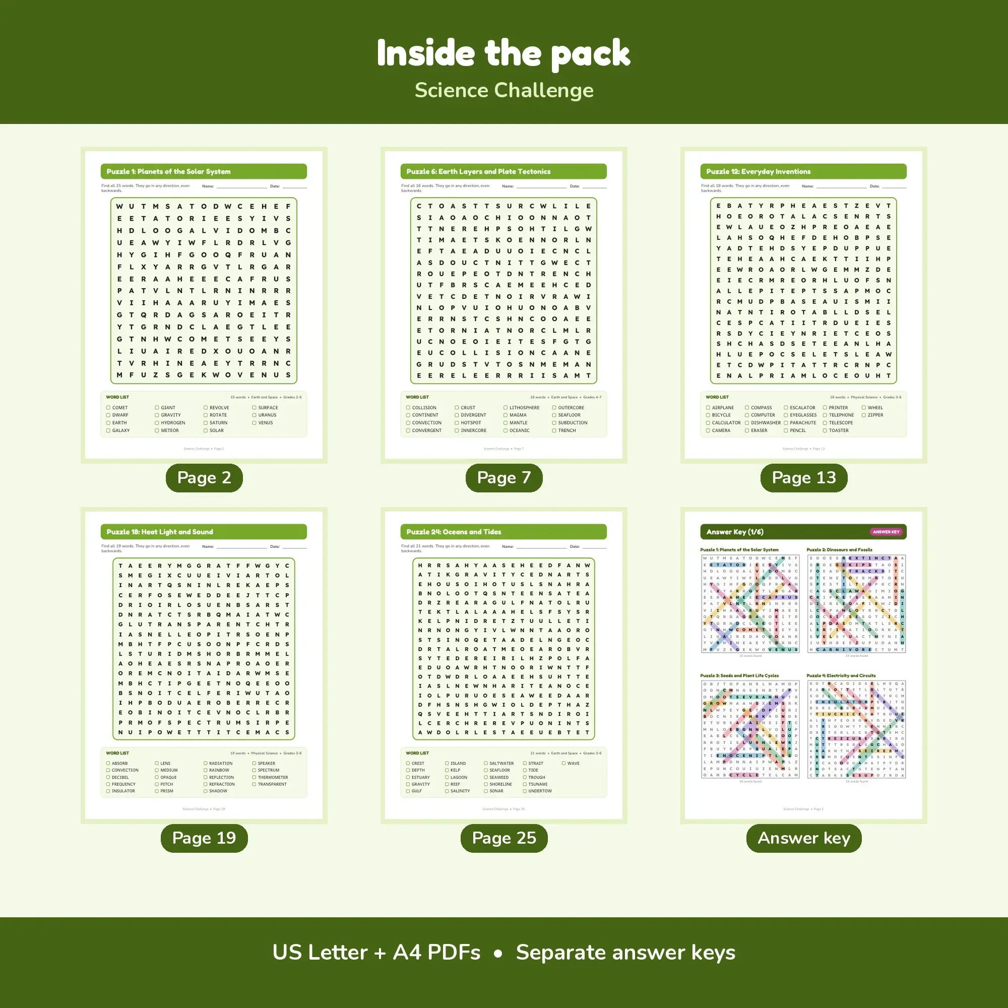 Kids Hard Mode Word Search - Science Challenge, 24 Puzzles, Grades 4-8 + Key, preview 2 of 2
