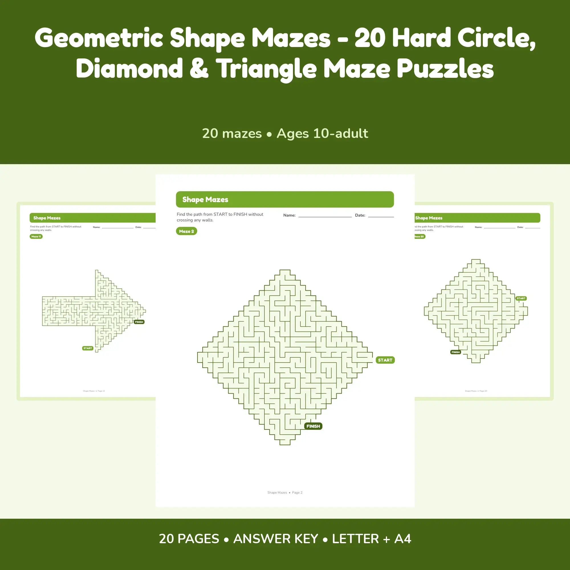 Geometric Shape Mazes - 20 Hard Circle, Diamond & Triangle Maze Puzzles preview