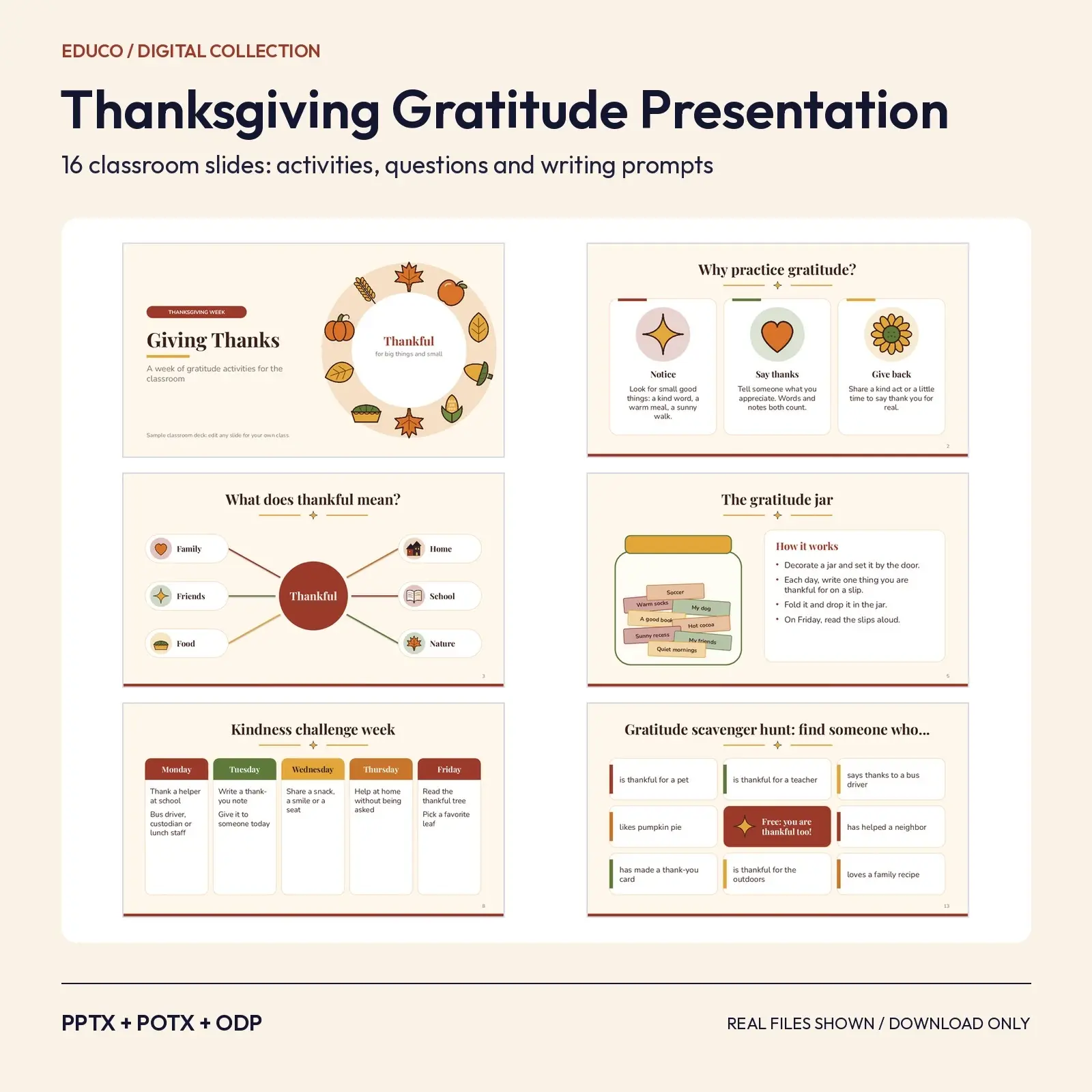 Thanksgiving Gratitude Classroom Presentation – 16 Slides with Activities and Discussion Questions, preview 1 of 4