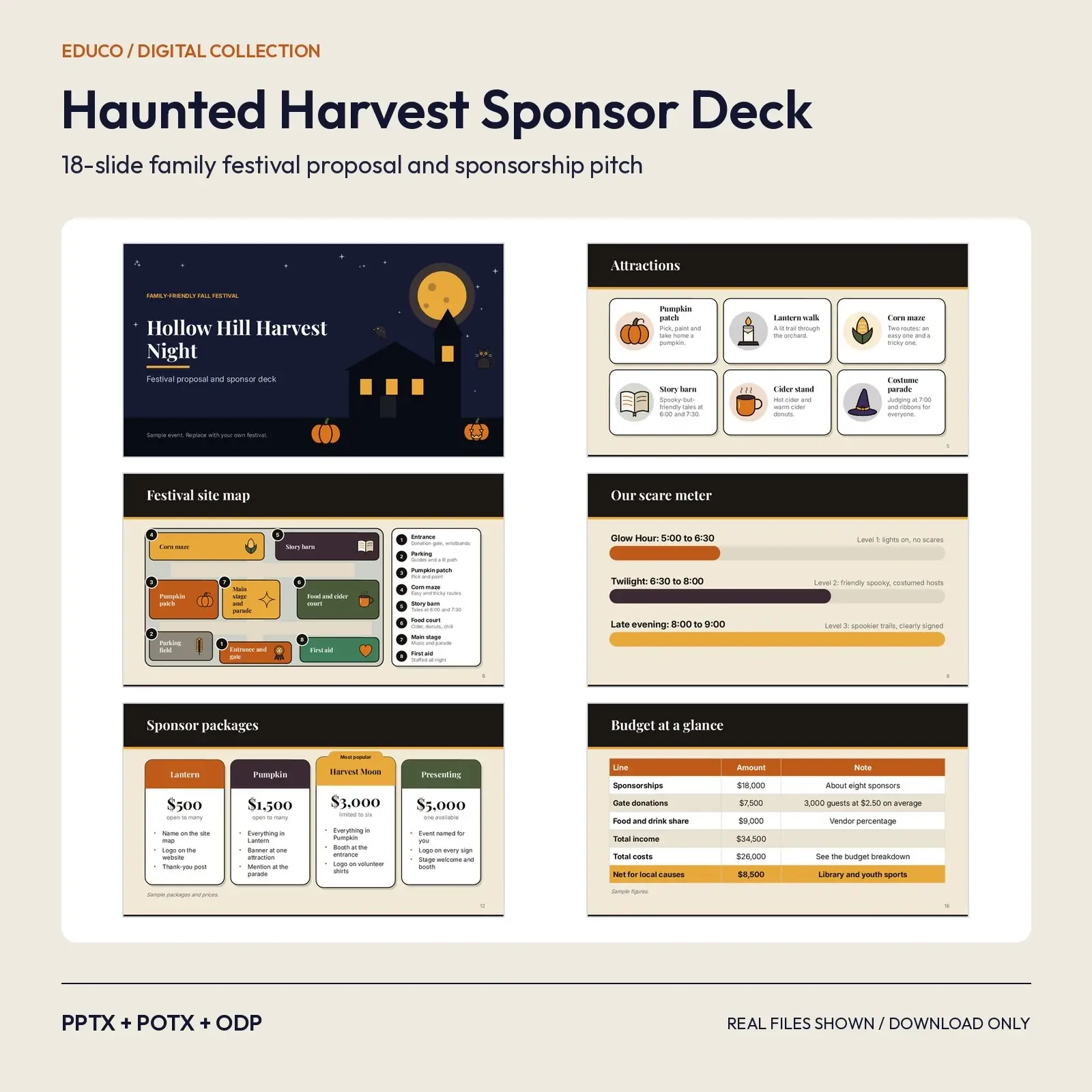 Haunted Harvest Festival Proposal and Sponsor Deck – 18 Slide Event Presentation Template preview