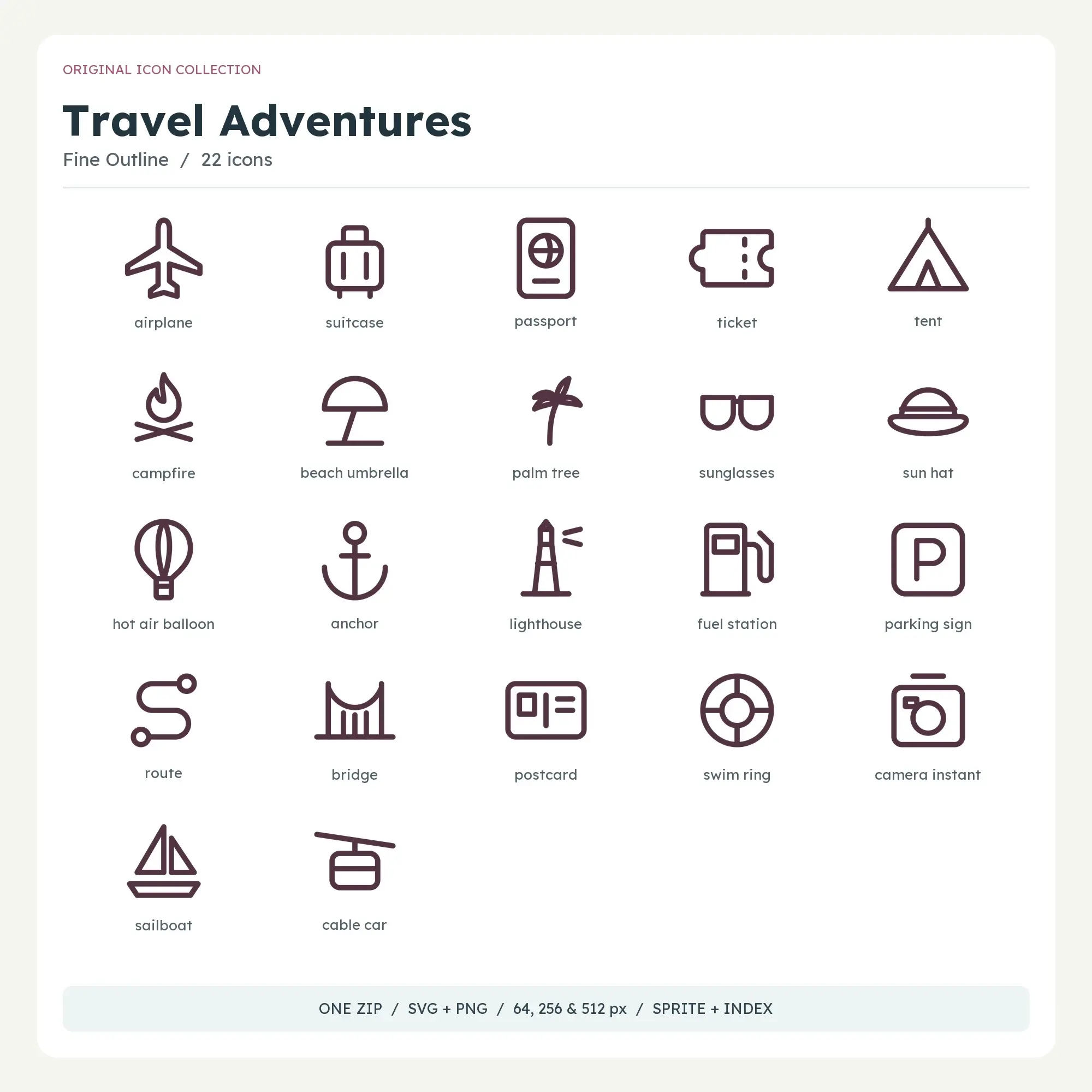 Travel Adventures Icons - Fine Outline preview