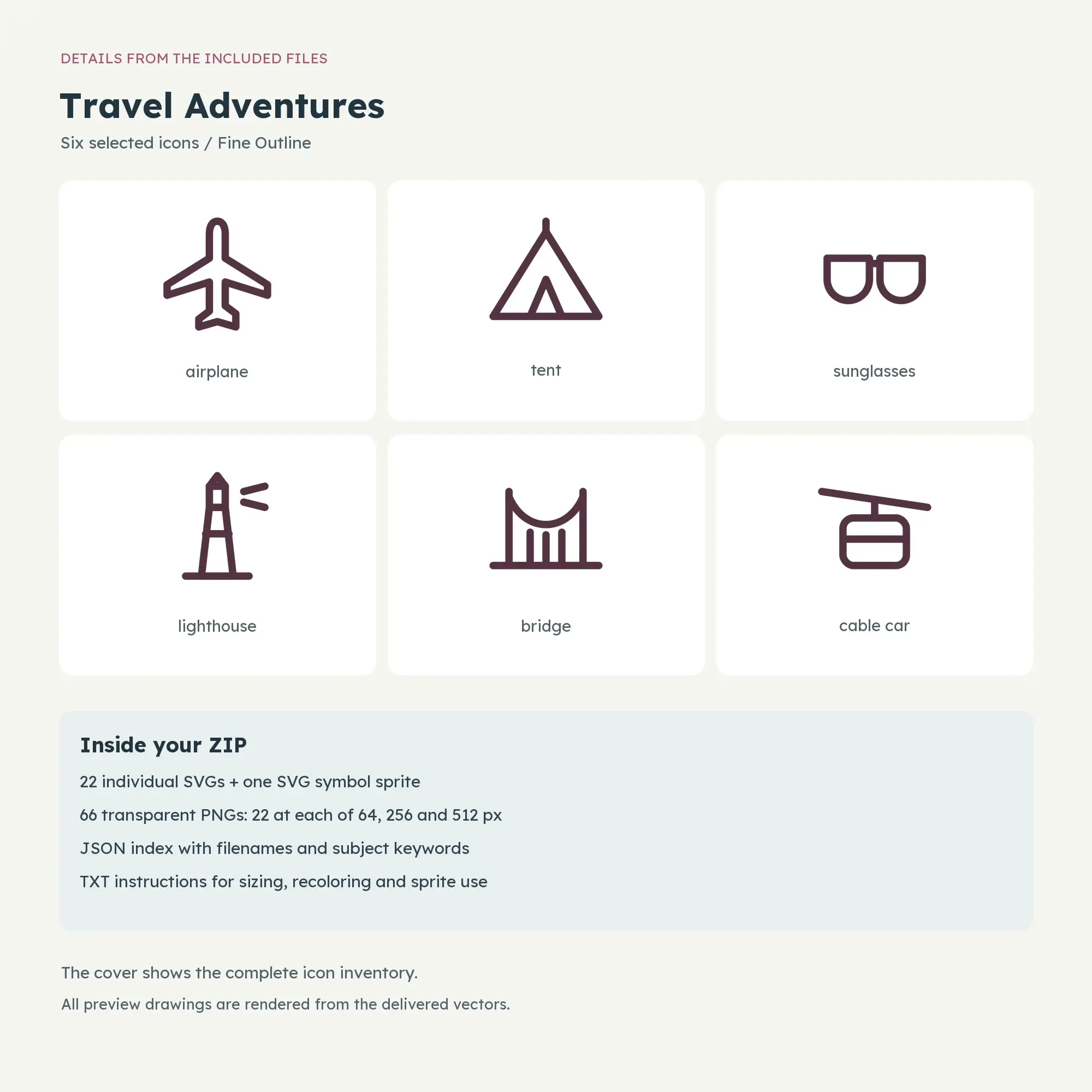 Travel Adventures Icons - Fine Outline, preview 2 of 2