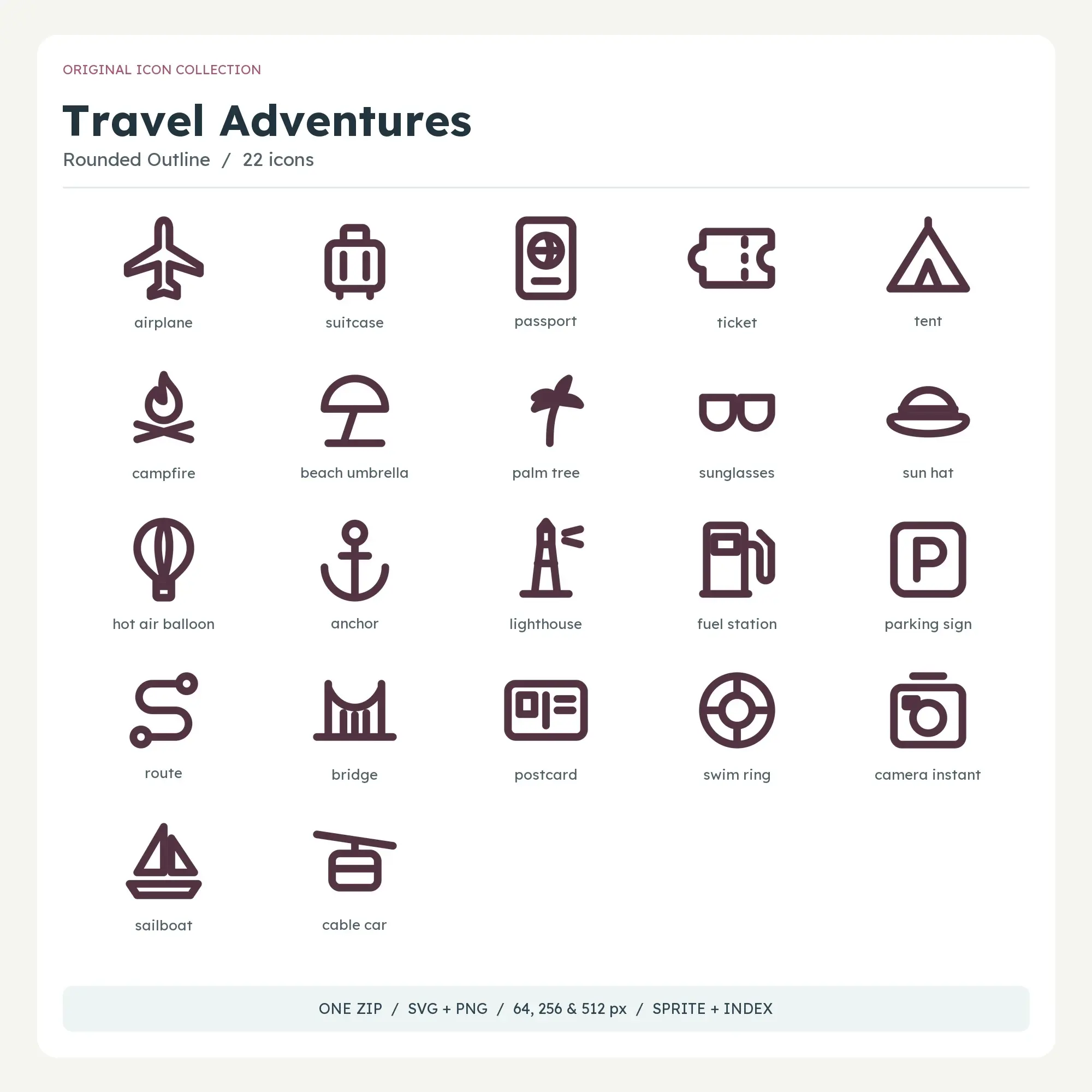 Travel Adventures Icons - Rounded Outline preview