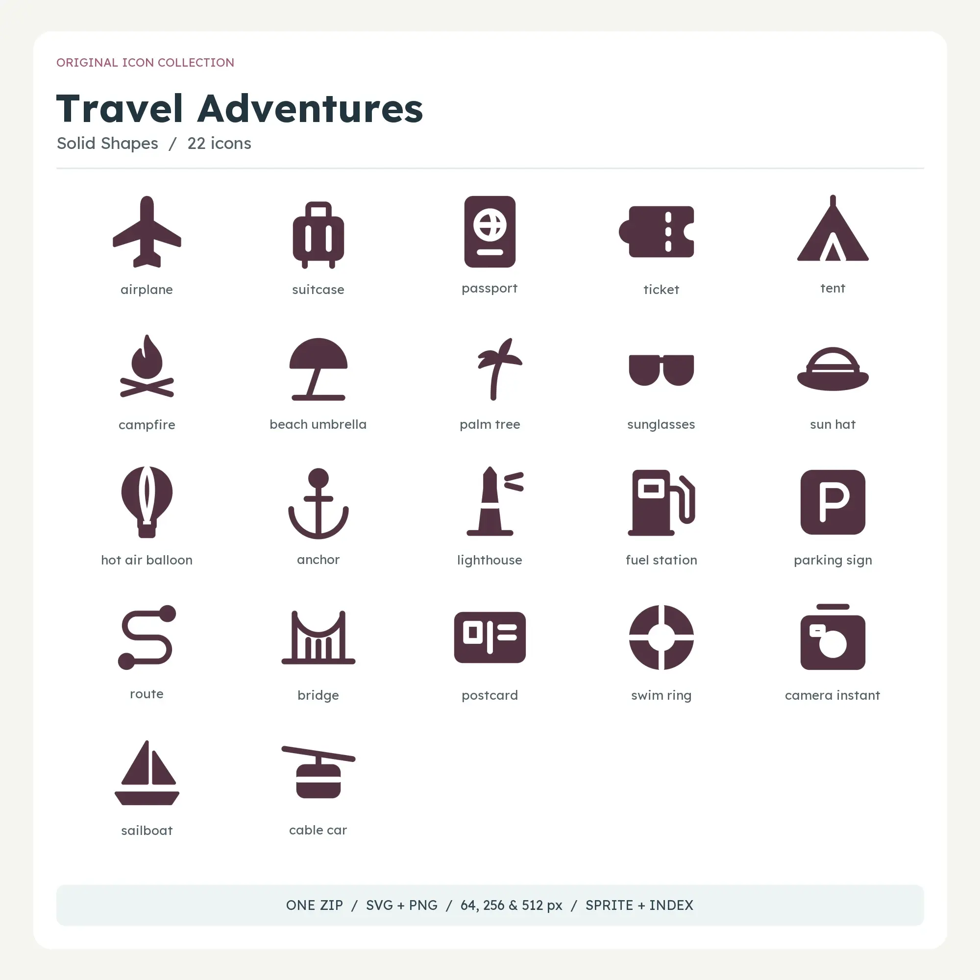 Travel Adventures Icons - Solid Shapes preview