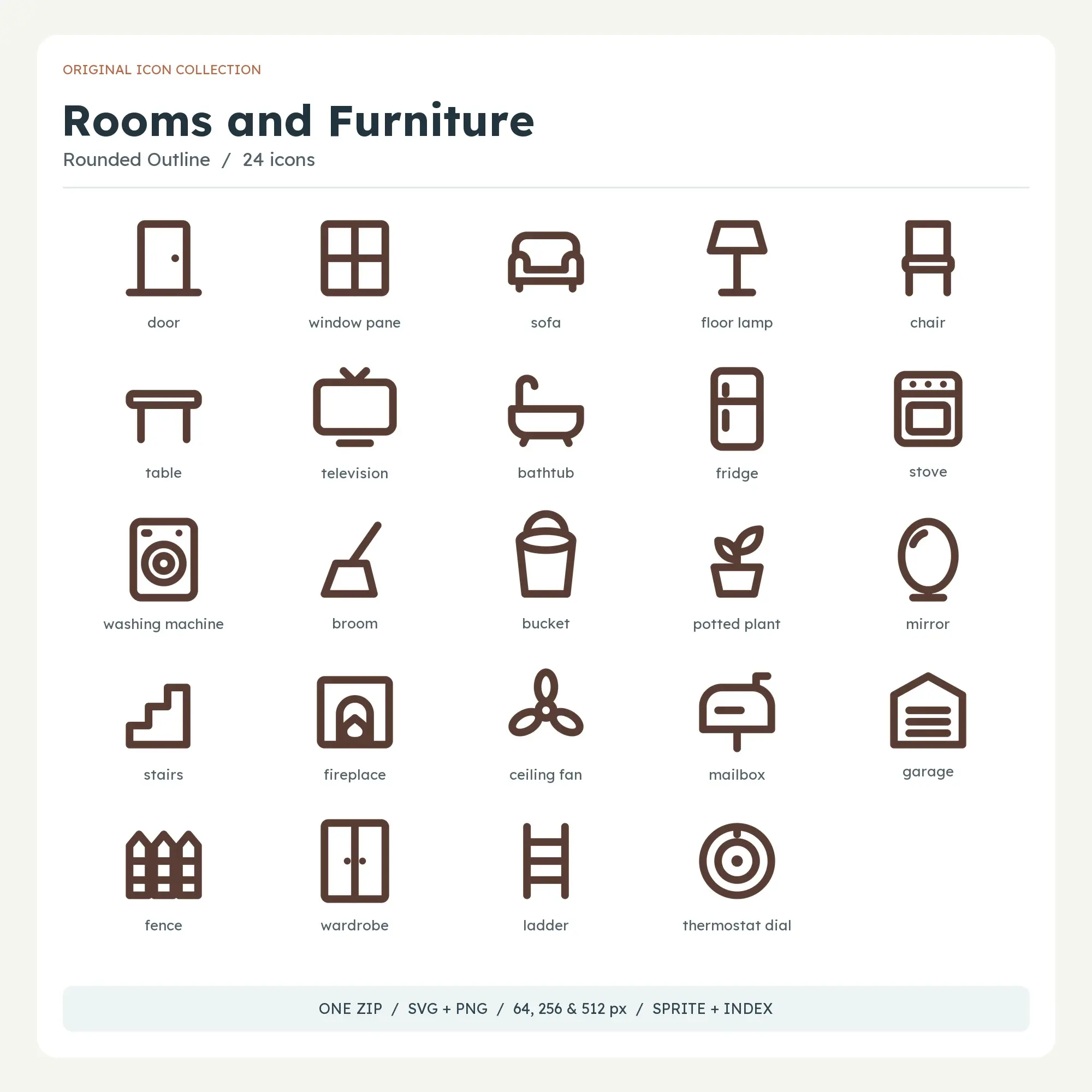 Rooms and Furniture Icons - Rounded Outline preview