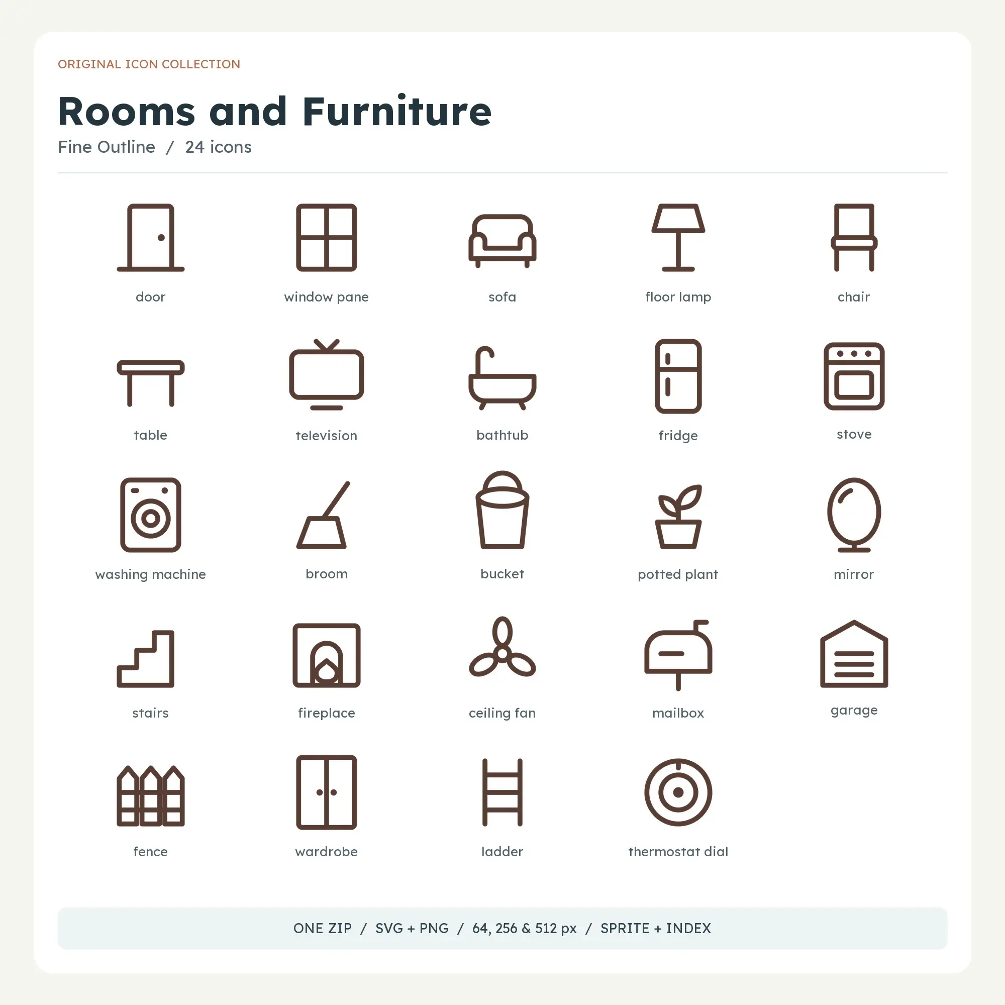 Rooms and Furniture Icons - Fine Outline preview