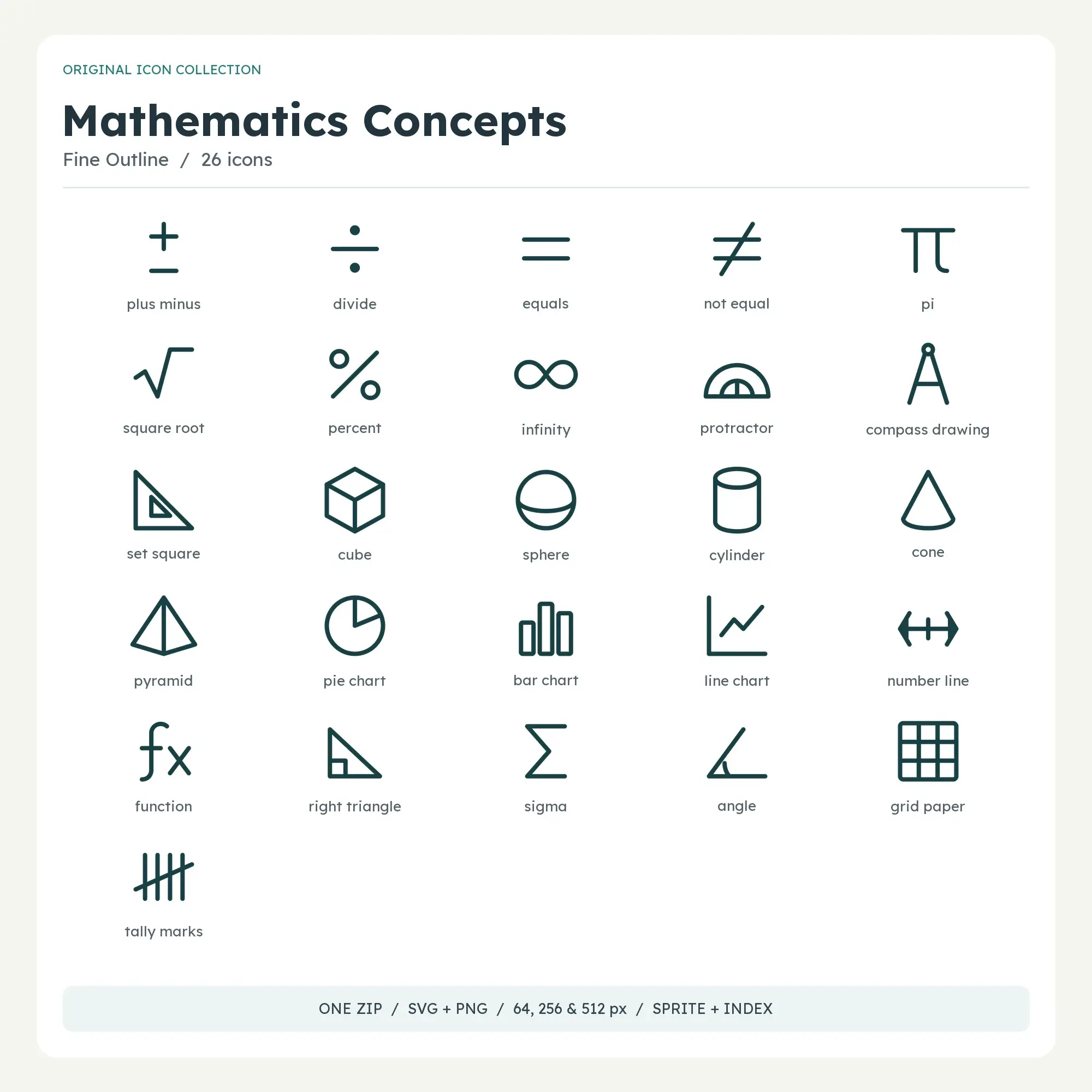 Mathematics Concepts Icons - Fine Outline preview
