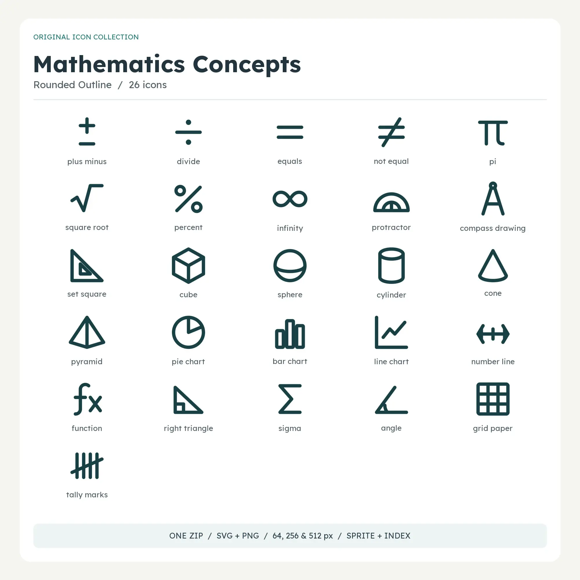 Mathematics Concepts Icons - Rounded Outline, preview 1 of 2