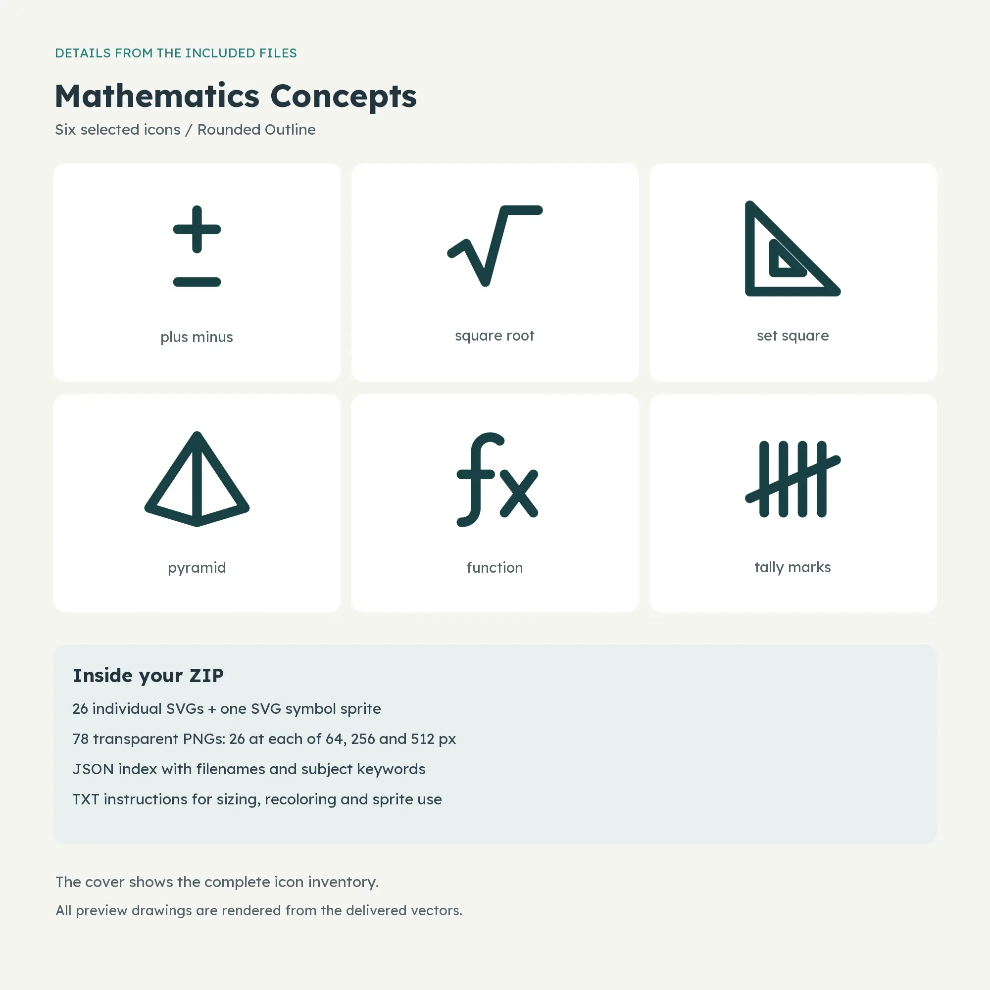 Mathematics Concepts Icons - Rounded Outline, preview 2 of 2