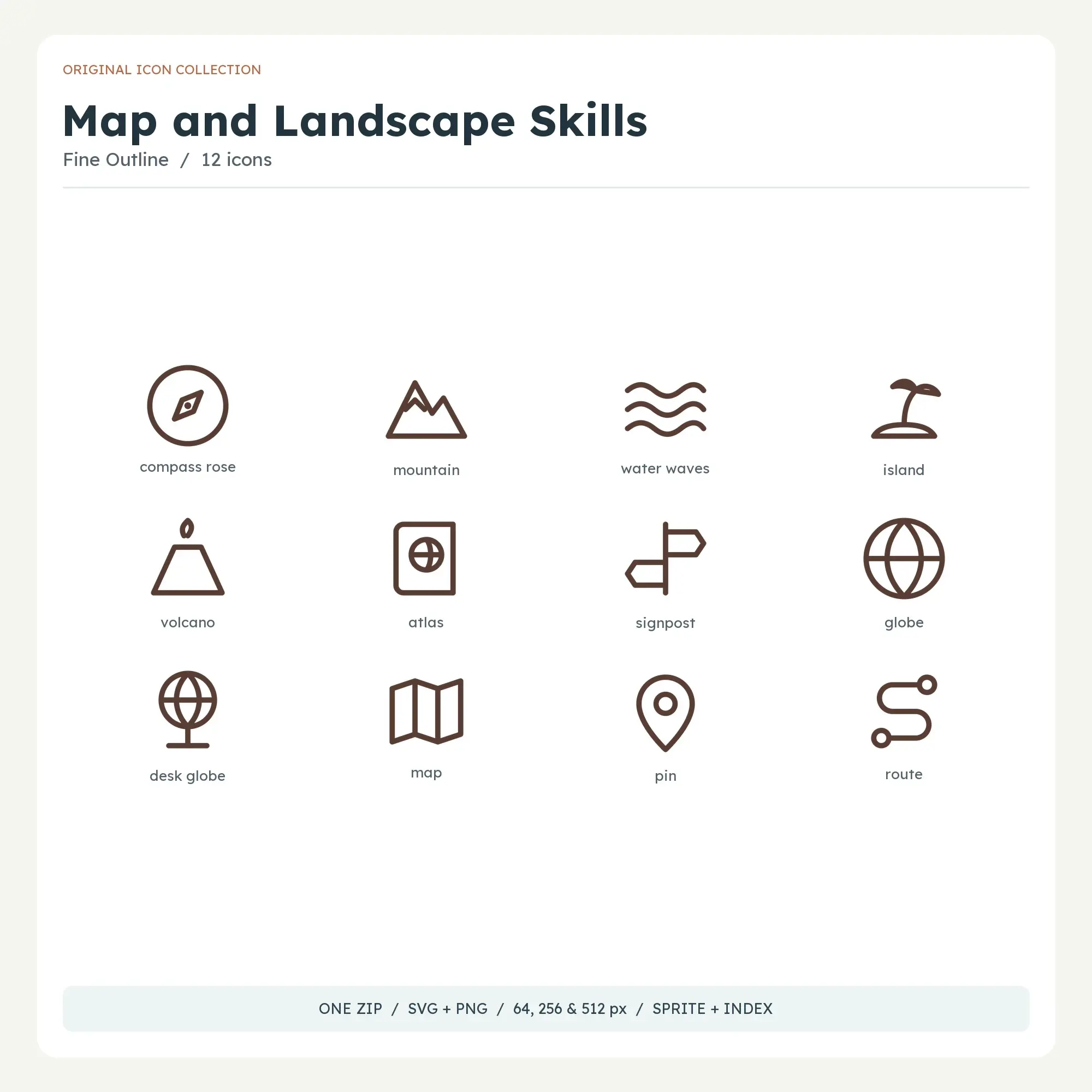 Map and Landscape Skills Icons - Fine Outline preview