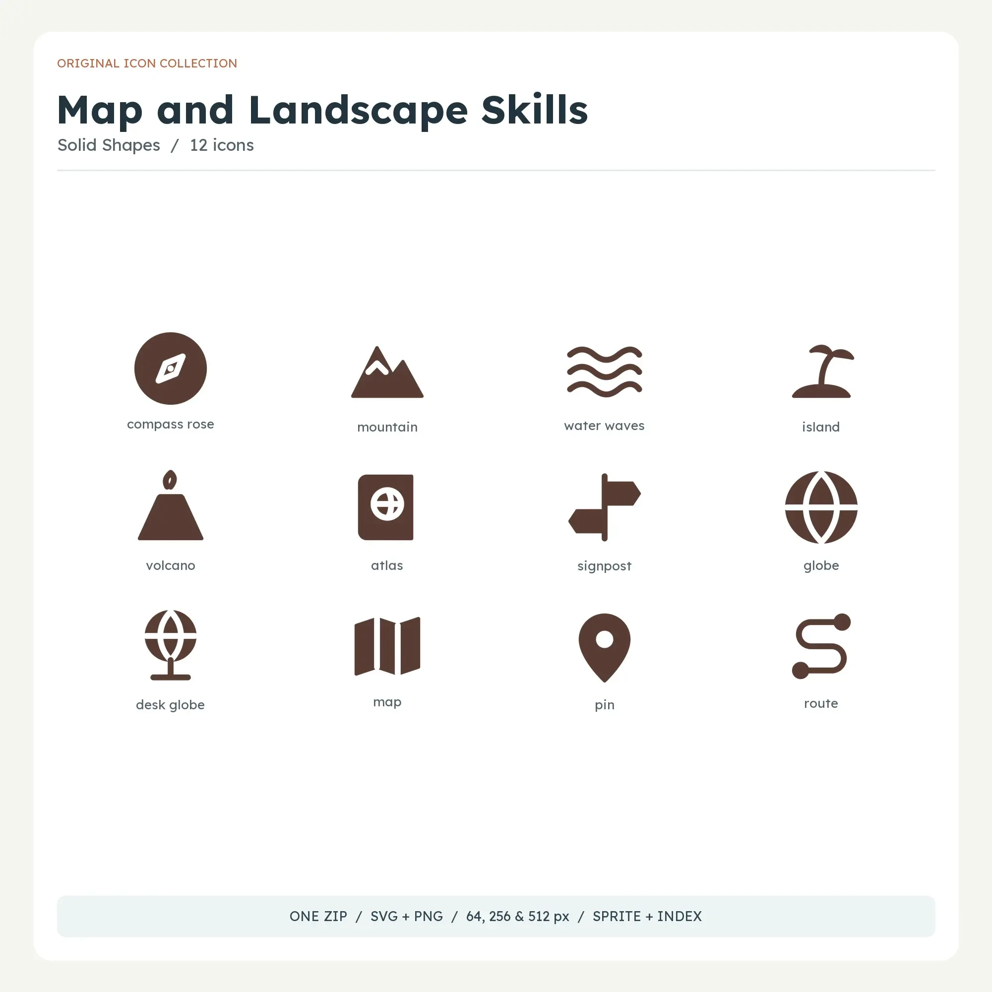 Map and Landscape Skills Icons - Solid Shapes preview