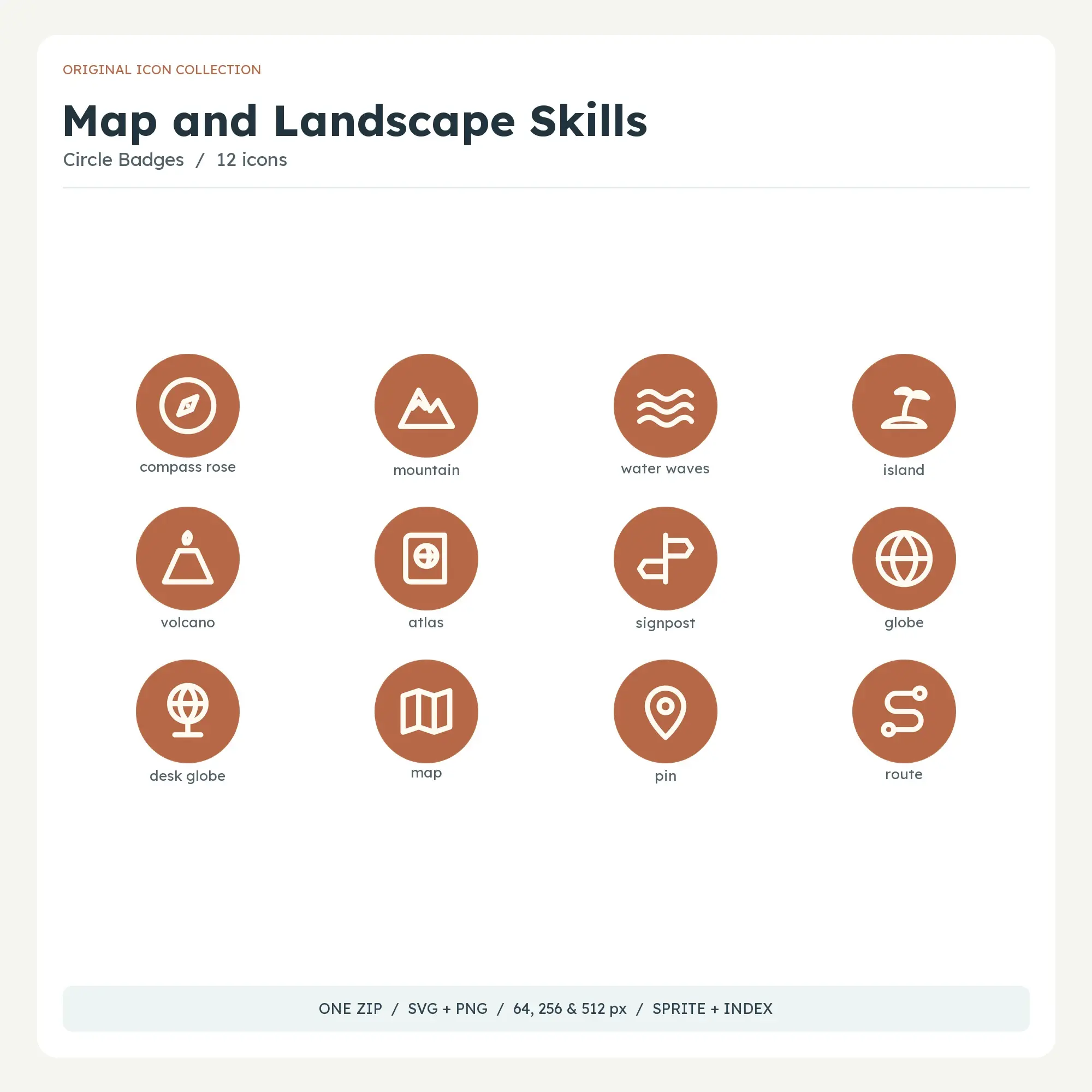 Map and Landscape Skills Icons - Circle Badges, preview 1 of 2