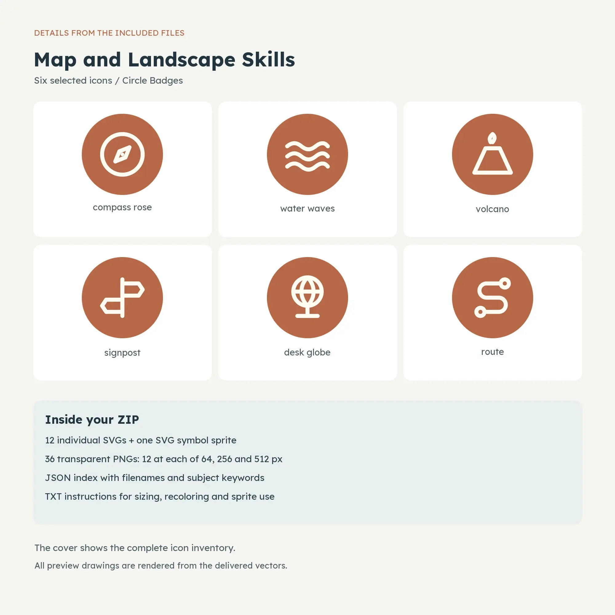 Map and Landscape Skills Icons - Circle Badges, preview 2 of 2