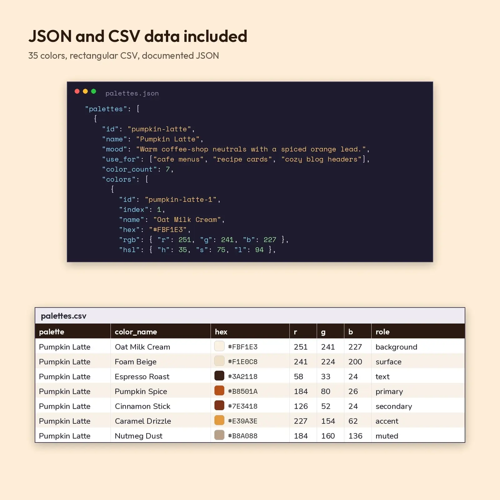 Pumpkin Spice and Plaid Color Palette Pack – 5 Fall Palettes, 35 Named Colors (JSON, CSV, PNG), preview 3 of 4