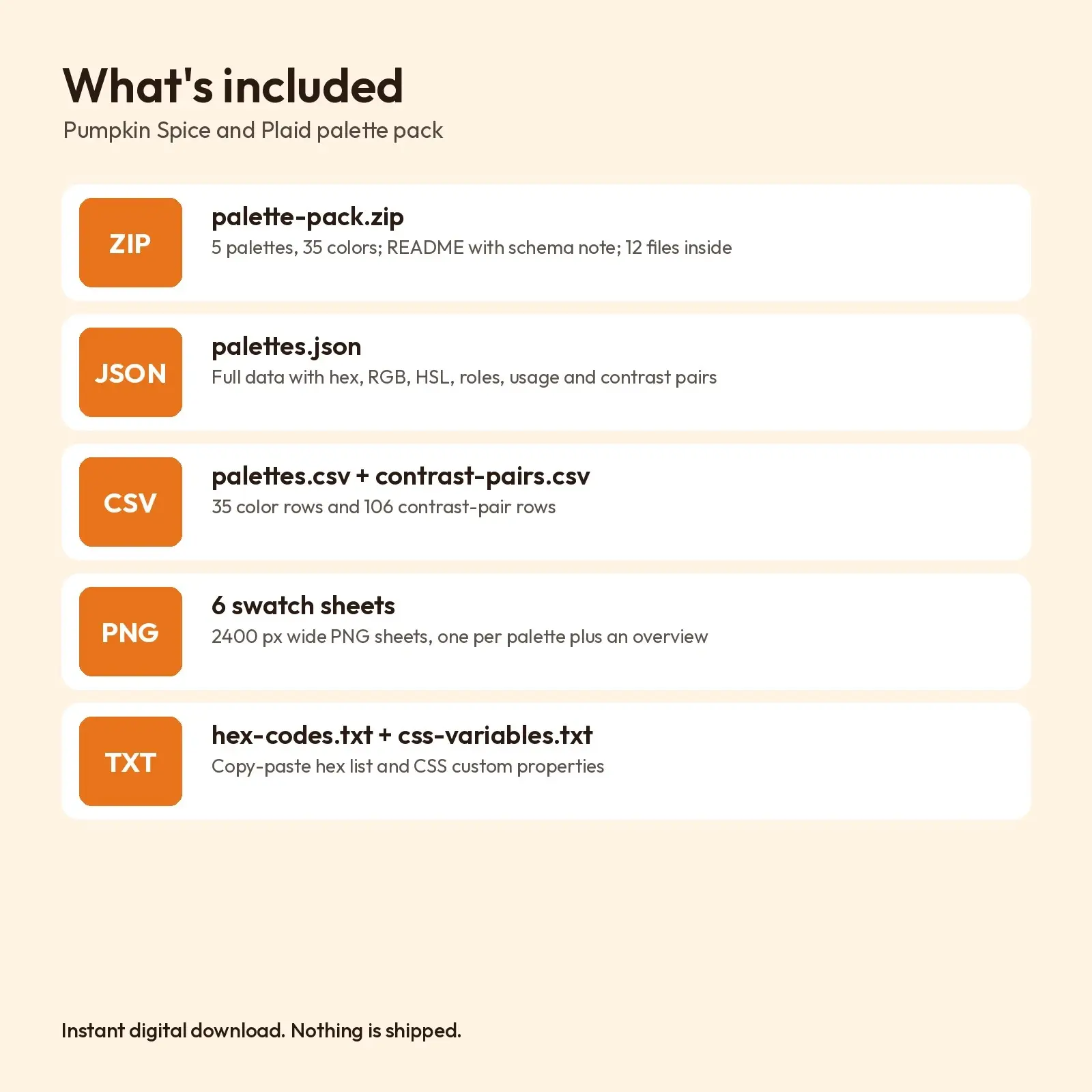 Pumpkin Spice and Plaid Color Palette Pack – 5 Fall Palettes, 35 Named Colors (JSON, CSV, PNG), preview 4 of 4