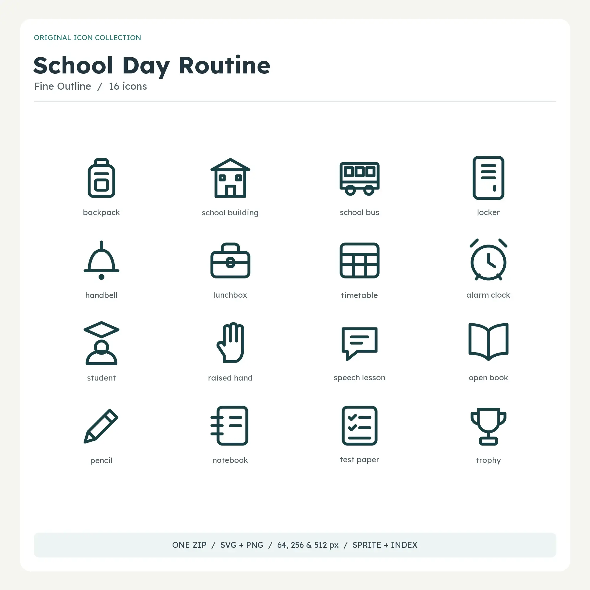 School Day Routine Icons - Fine Outline preview